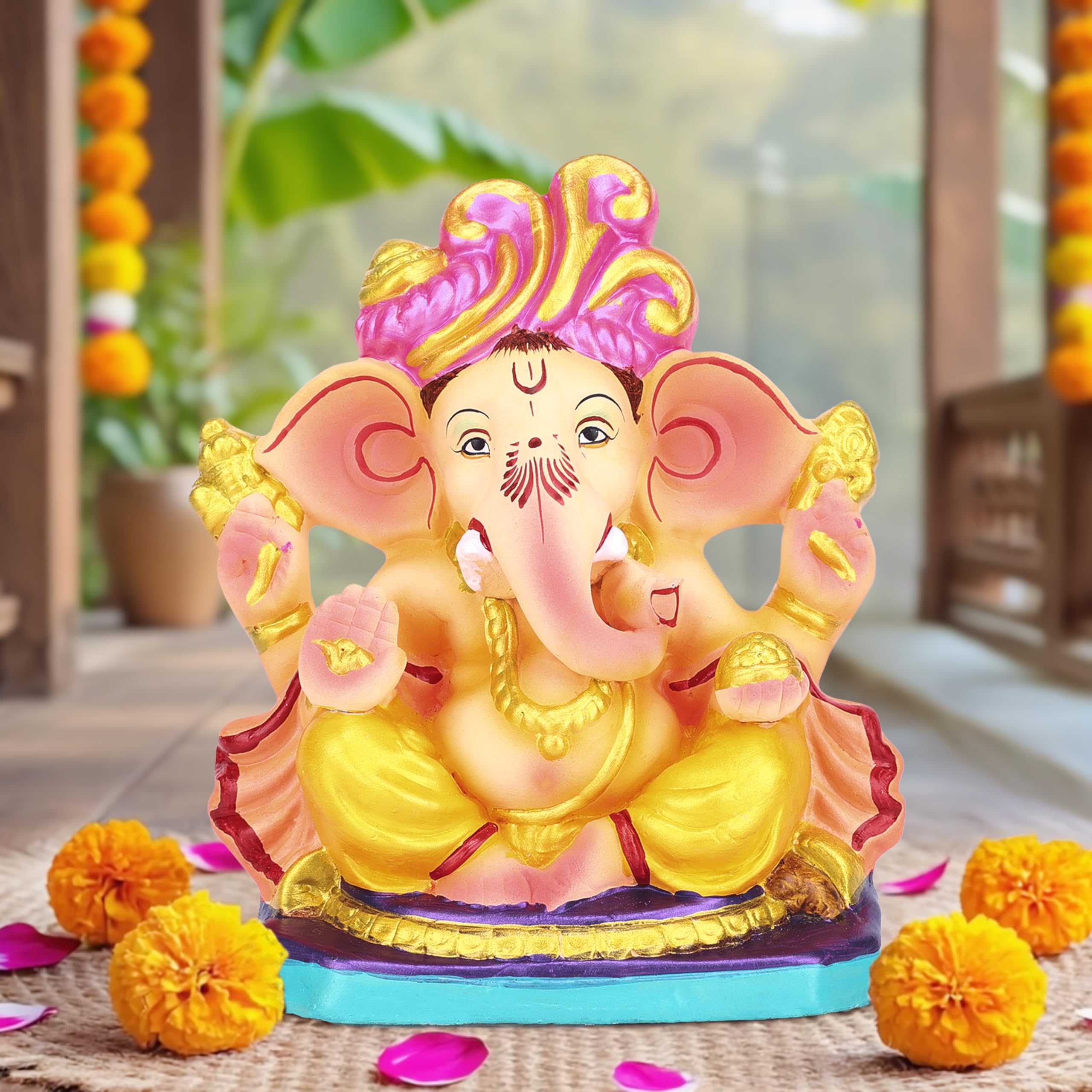 Cycle Pure Navin Clay Ganesha Idol for Ganesh Chaturthi, 6 Inch, Colored, Eco Friendly and Free Pack of 2 Agarbatti