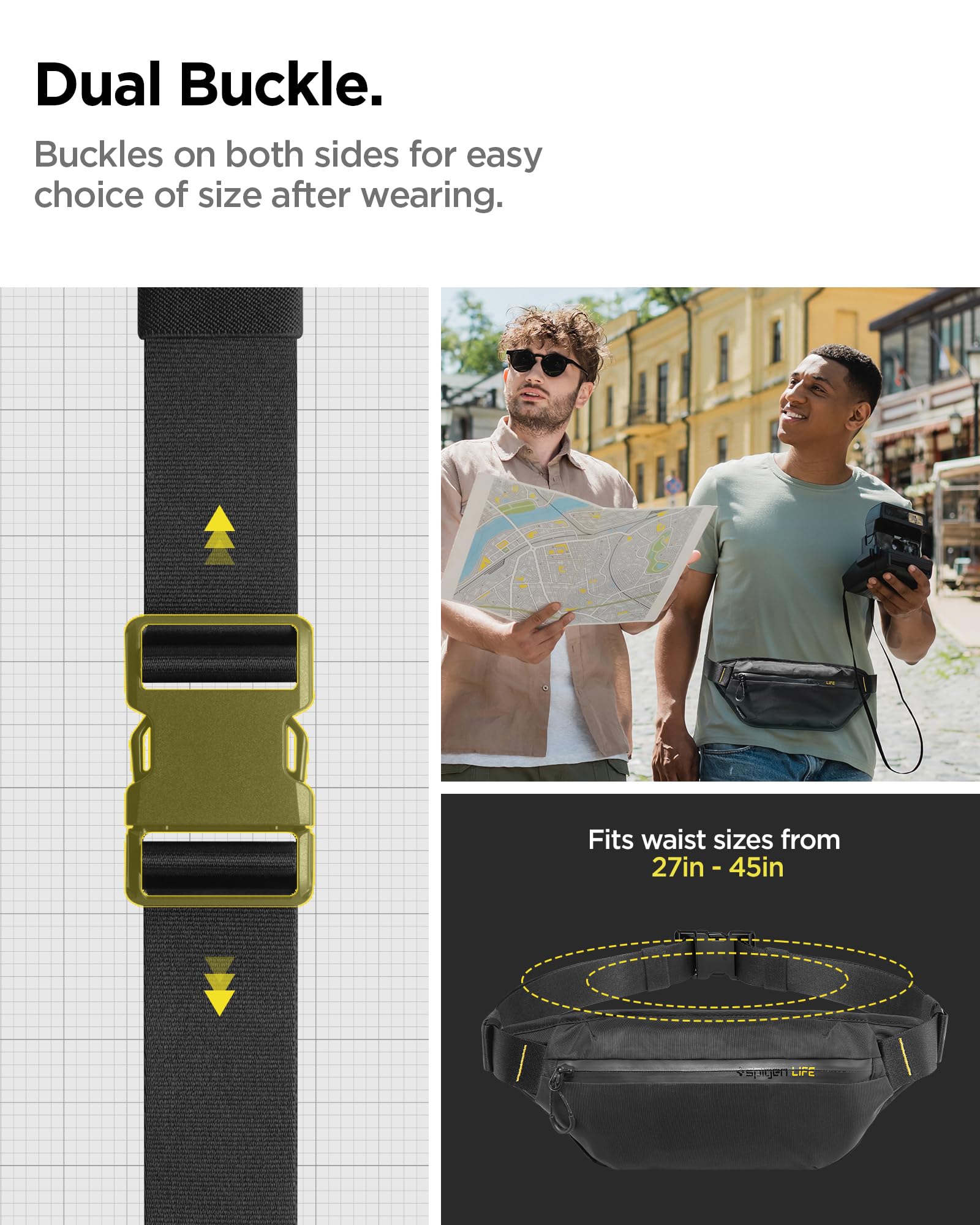 Spigen Life Klasden Sac Banane pour Femmes et Hommes, Centure de Voyage pour Les activités de Plein air et Le Sport - Noir