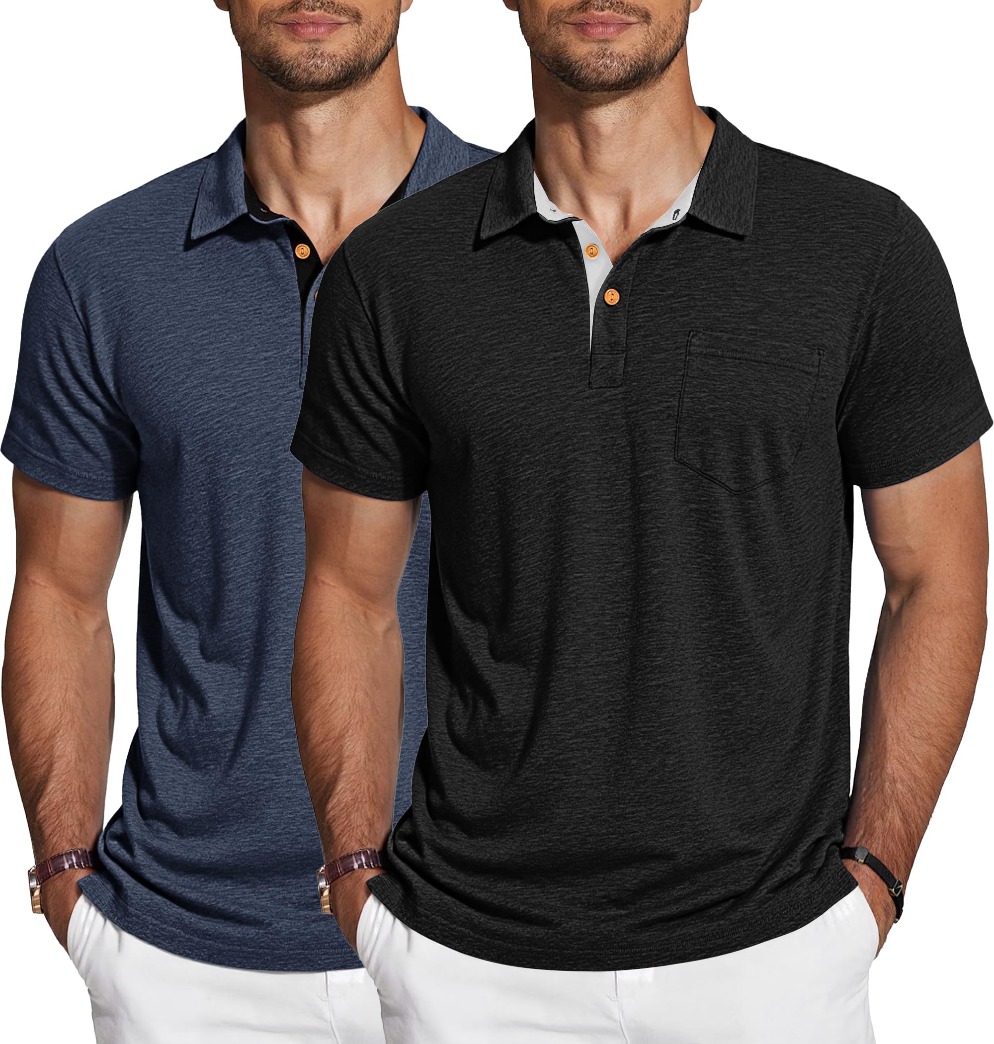 TARAINYA Polo Uomo Cotone Maniche Corte con Tasca Polo Shirt Estivo