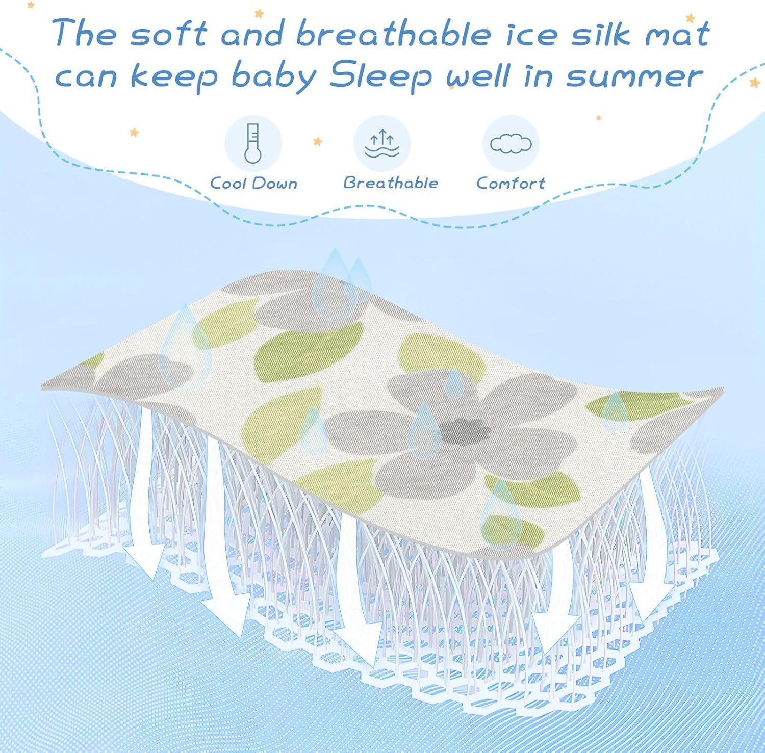 Grey Simple Flowers Cooling Baby Crib Mattress Protector 28" x 52" Breathable Pads Washable Waterproof for Baby&Toddler