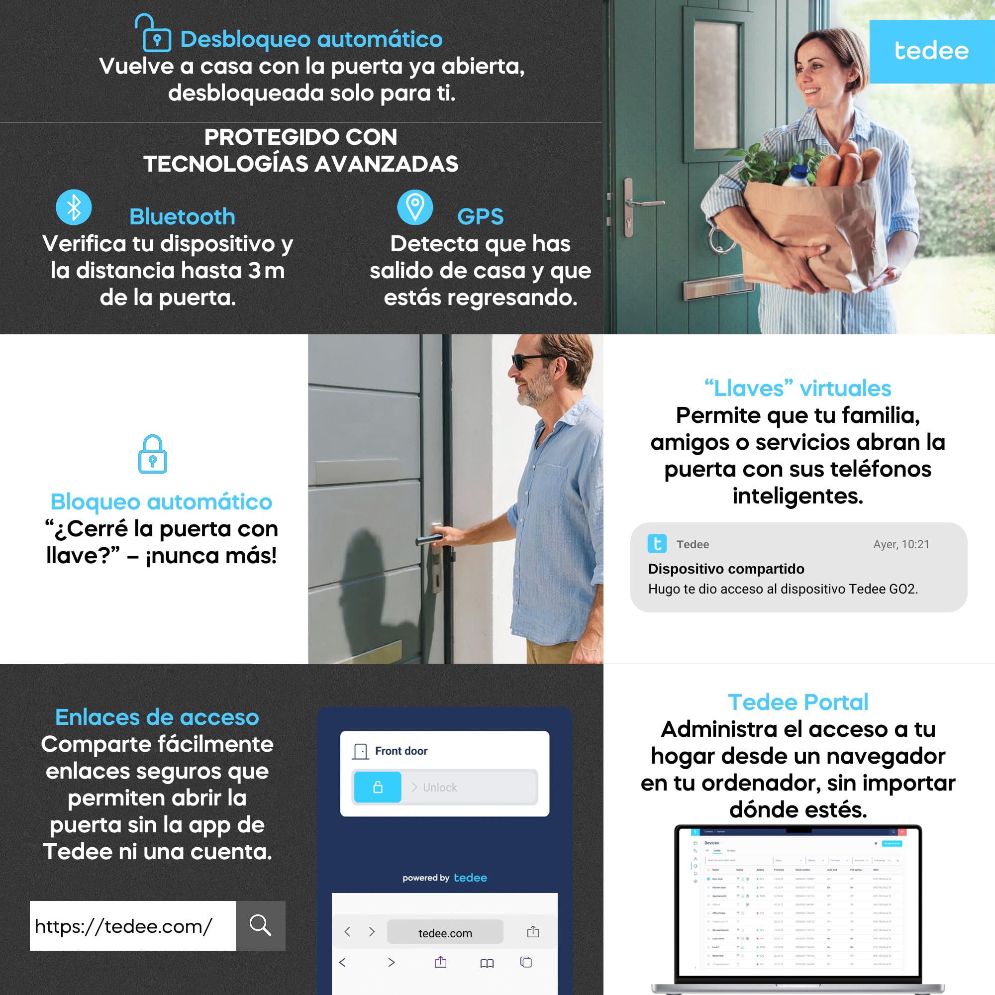 tedee GO2 Alu Cerradura inteligente con WiFi y Bluetooth | Aplicación para Acceso Remoto | Cerradura Inteligente con Desbloqueo automático | Alexa, Google Home, Apple HomeKit, SmartThings | Matter