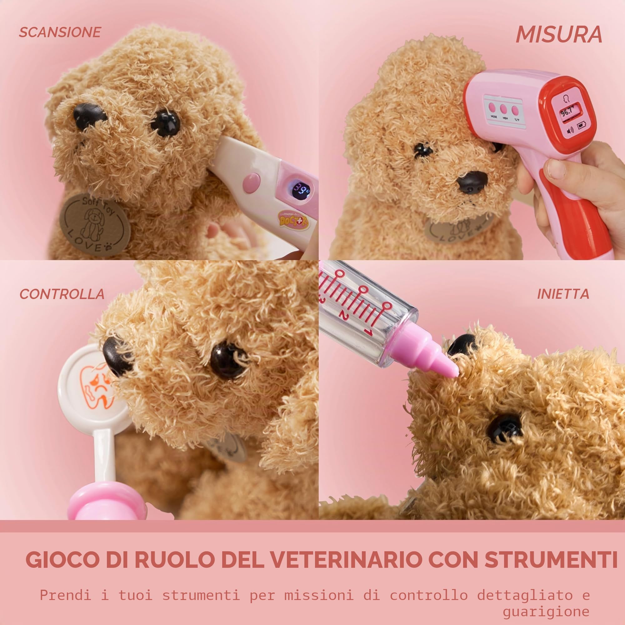 SYNCFUN Valigetta Dottore Bambini, Kit Veterinario di, Kit Dottoressa Bambina con Peluche Cane, Valigetta Dottoressa Bambina, Kit Dottore Bambino Adatto per 3 Anni +