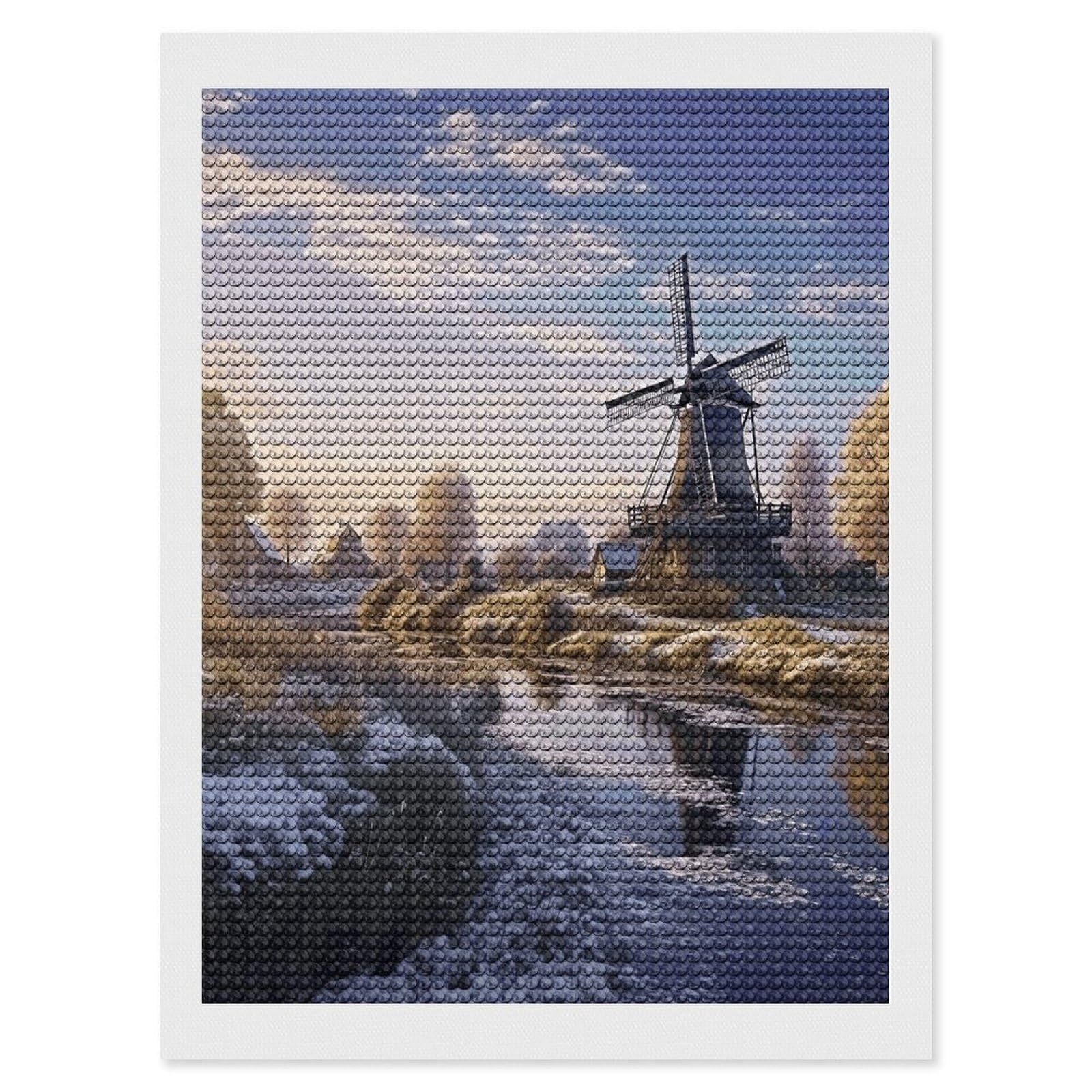 Landscape with A Traditional Windmill Paint by Numbers Kit for Adults Beginner DIY Diamond Dots Paintings Round Full Drill Diamond Art Kits Picture Diamond Art Painting Kits for Home Decor 12"x16"
