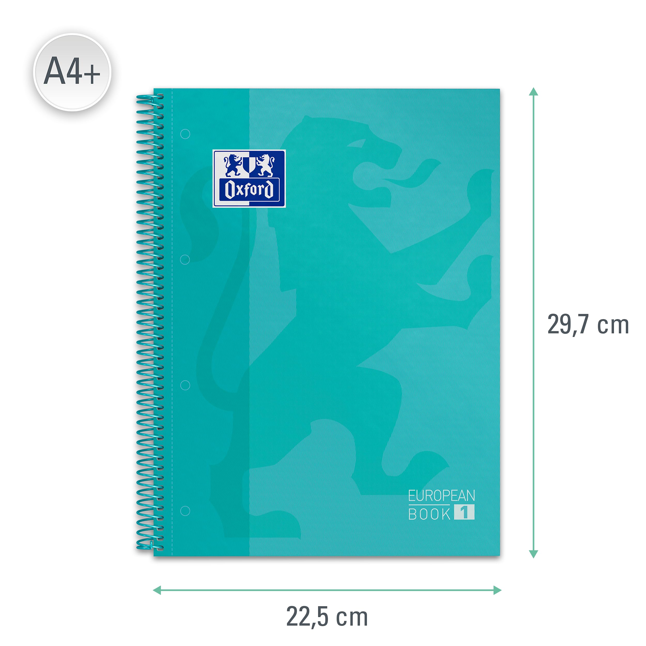 Oxford, Zeszyty A4, opakowanie 2 notesów A4 z mikroperforowaniem, Europeanbook 1, okładka, spirala, kratka 5 x 5, kolor Ice Mint i czarny