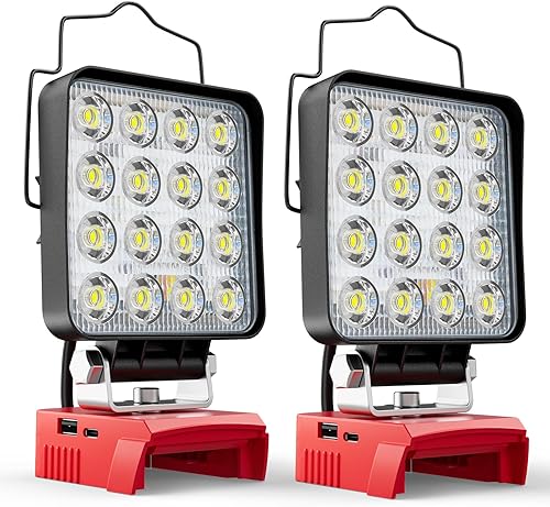 Vista 50 de LIVOWALNY Luz de trabajo LED de 30 W compatible con batería Milwaukee, linterna portátil de 3000 lúmenes, cabezal ajustable de 140° con puerto