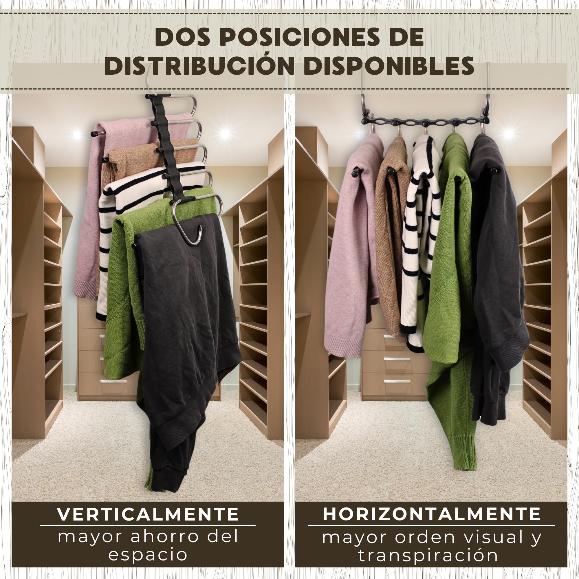 Pack Perchas Pantalones Multiple 5 en 1 - Perchas Pantalon - Perchas para Pantalones - pantalonero Extraible - Ahorra Espacio - Organizador Ropa - Perchas Multiples - Organizador Armario