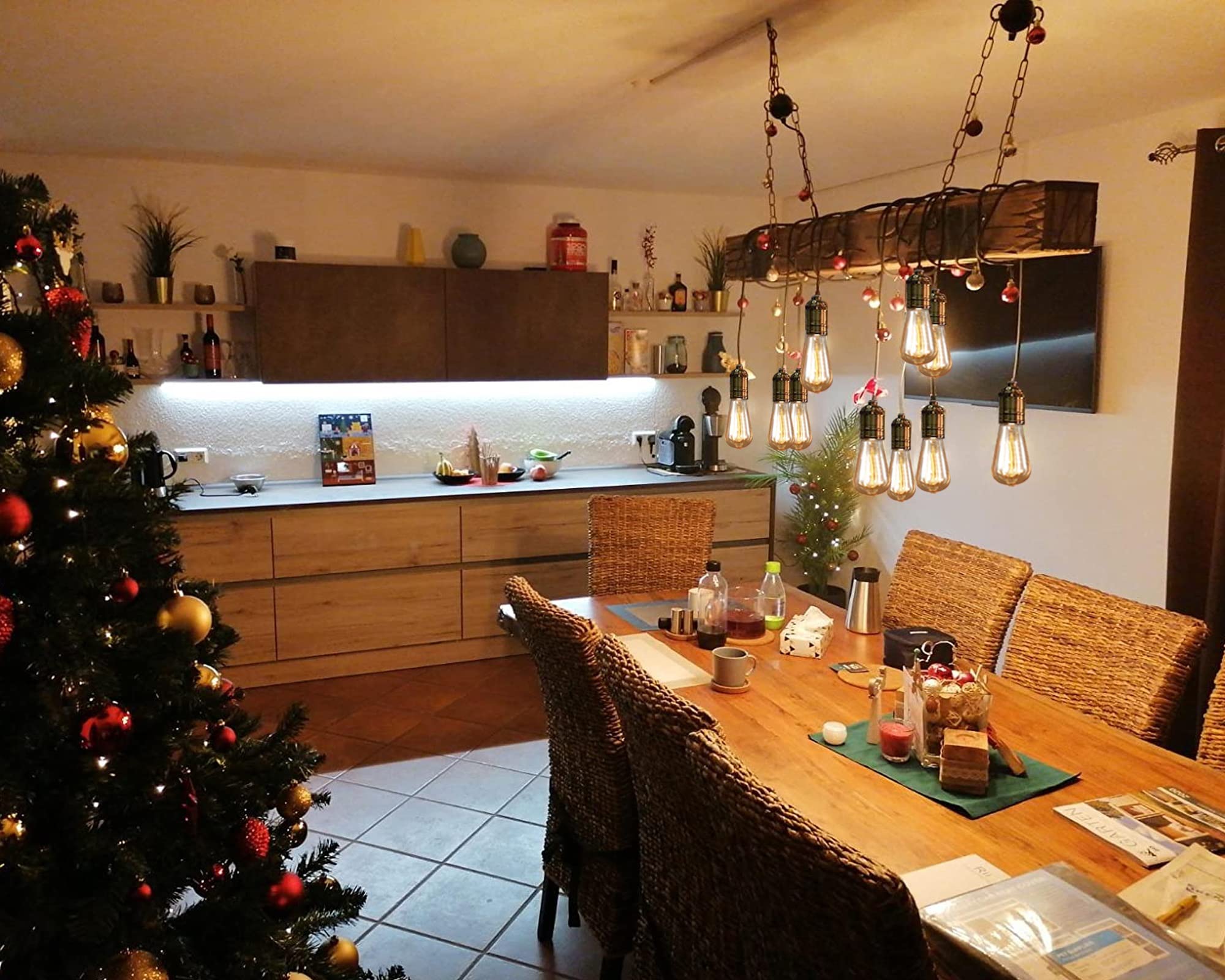Lampadario Vintage E27 Hanging Lamp Industriale Sospensione Luce Legno Vintage Lampada Ferro Nero Vetro Altezza Regolabile Illuminazione Soppalco Interno Ristorante Soggiorno Bar Decorazione Luci,C