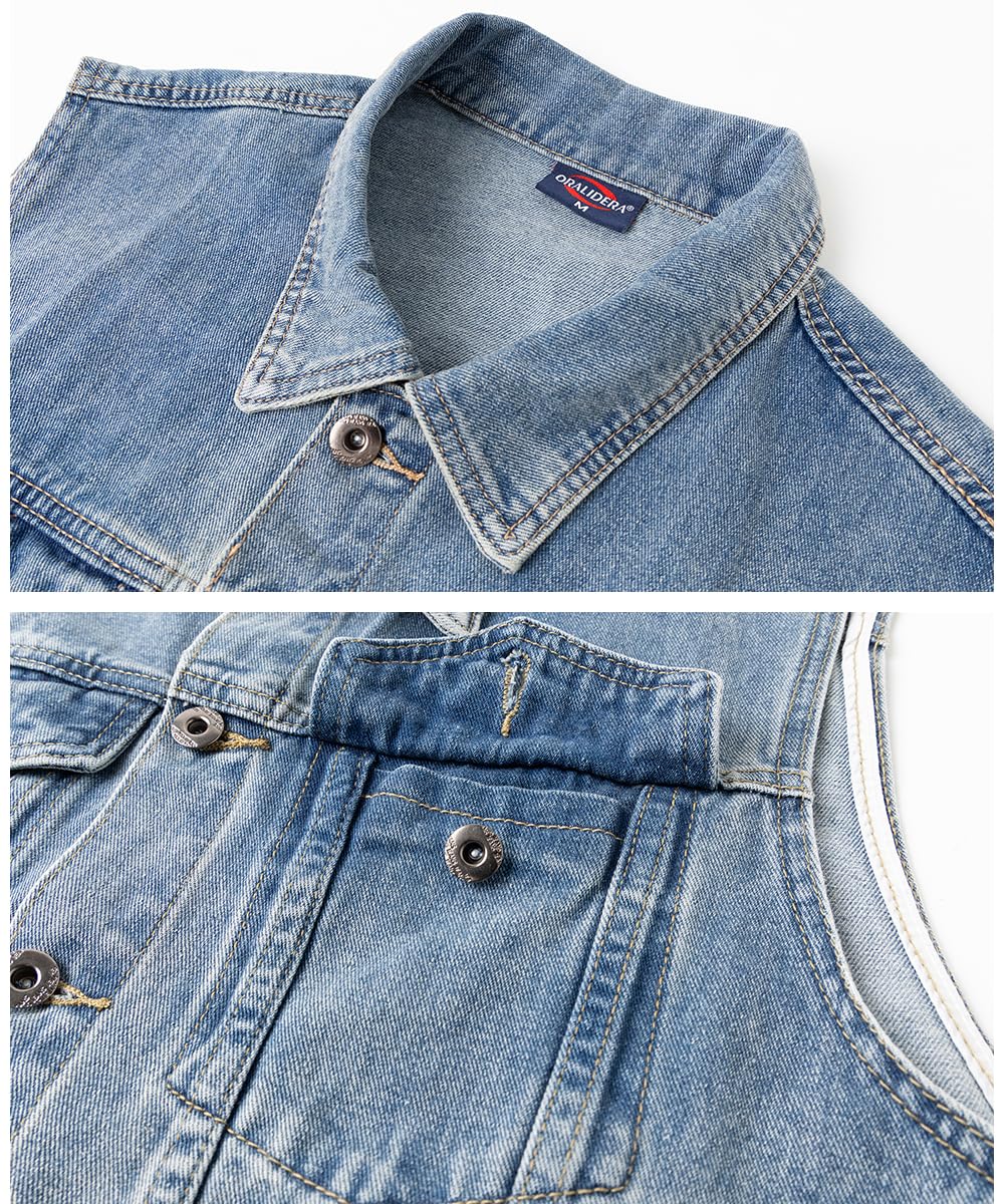 Homme Gilet Sans Manches en Jeans Veste Vintage Denim Rock Gilet Moto Cowboy Biker Jean