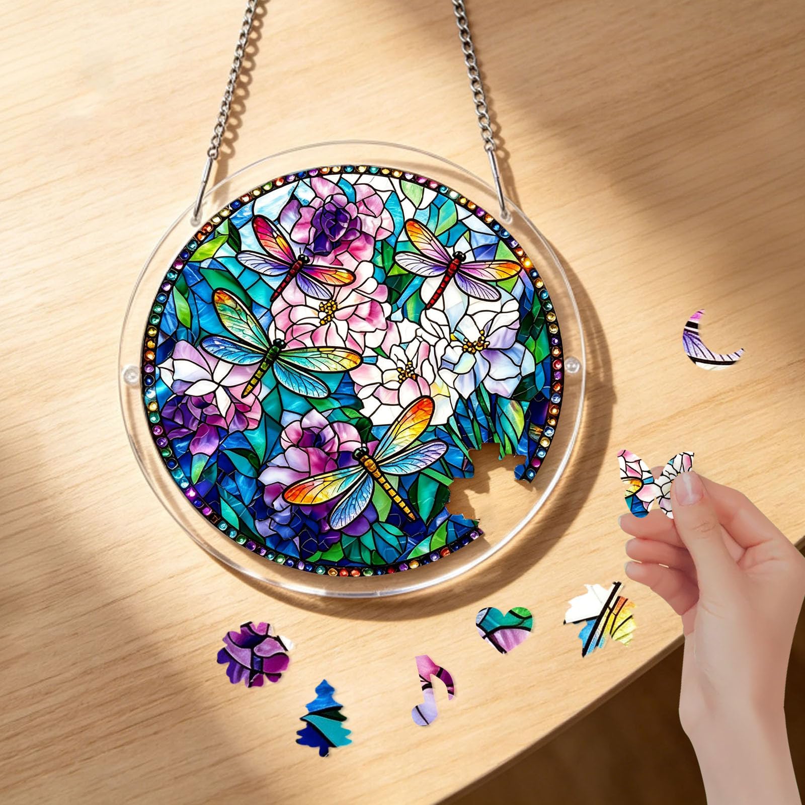 Acrylic Jigsaw Puzzle Suncatcher, 7.9in/20cm Acrylic Suncatcher Puzzle, Suncatcher Puzzle Kit, for Doors Garden and Window Hanging&Birthday Gift (G) - 4