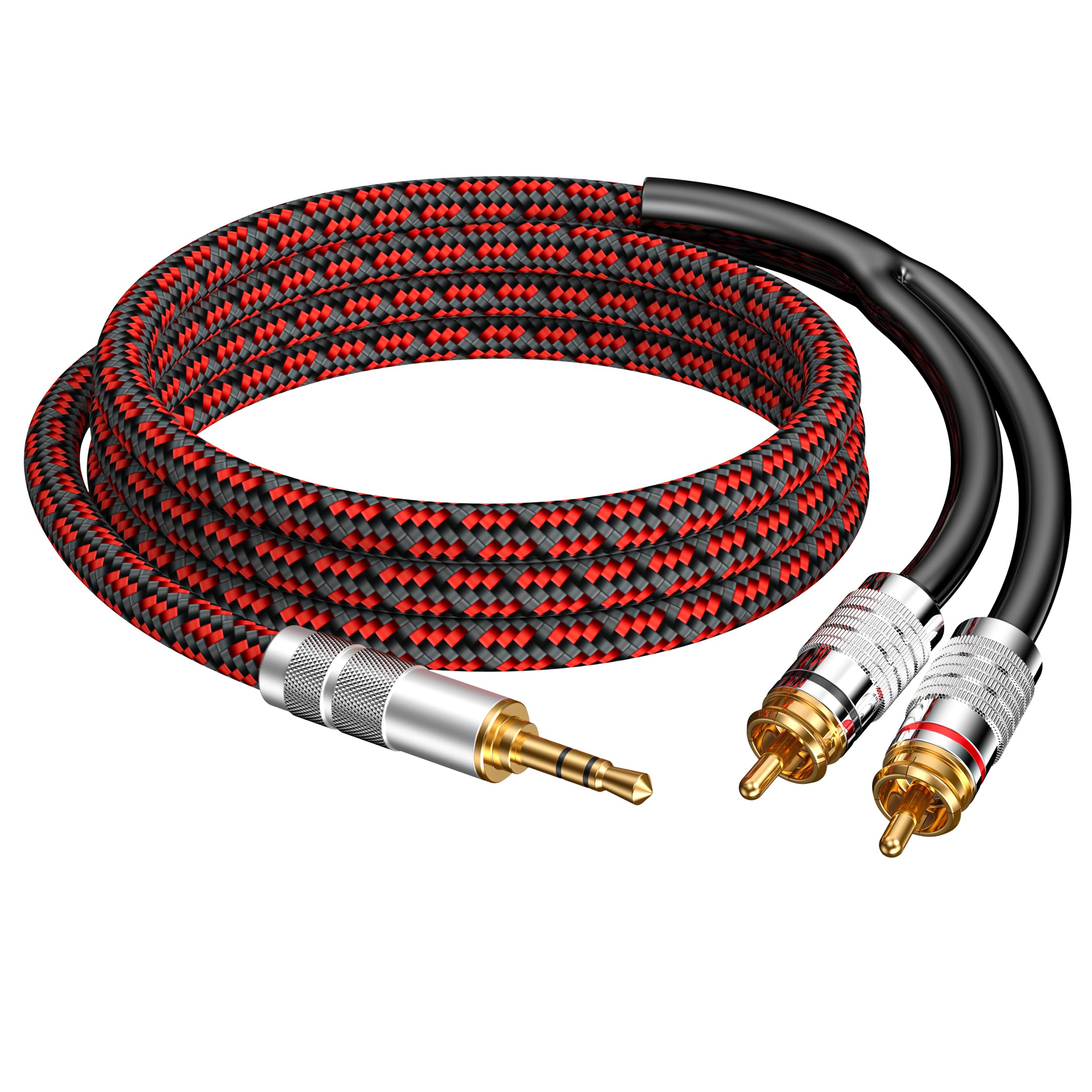 Cinch-auf-3,5-mm-Kabel, Aux-auf-Cinch-Kopfhörer-Stecker auf Stecker, Audiophil, geflochten, 1/8 auf RCA-Audio, Y-Kabel für Smartphones, Tablets, Lautsprecher, MP3, HDTV (gerade 3,5 mm auf 2