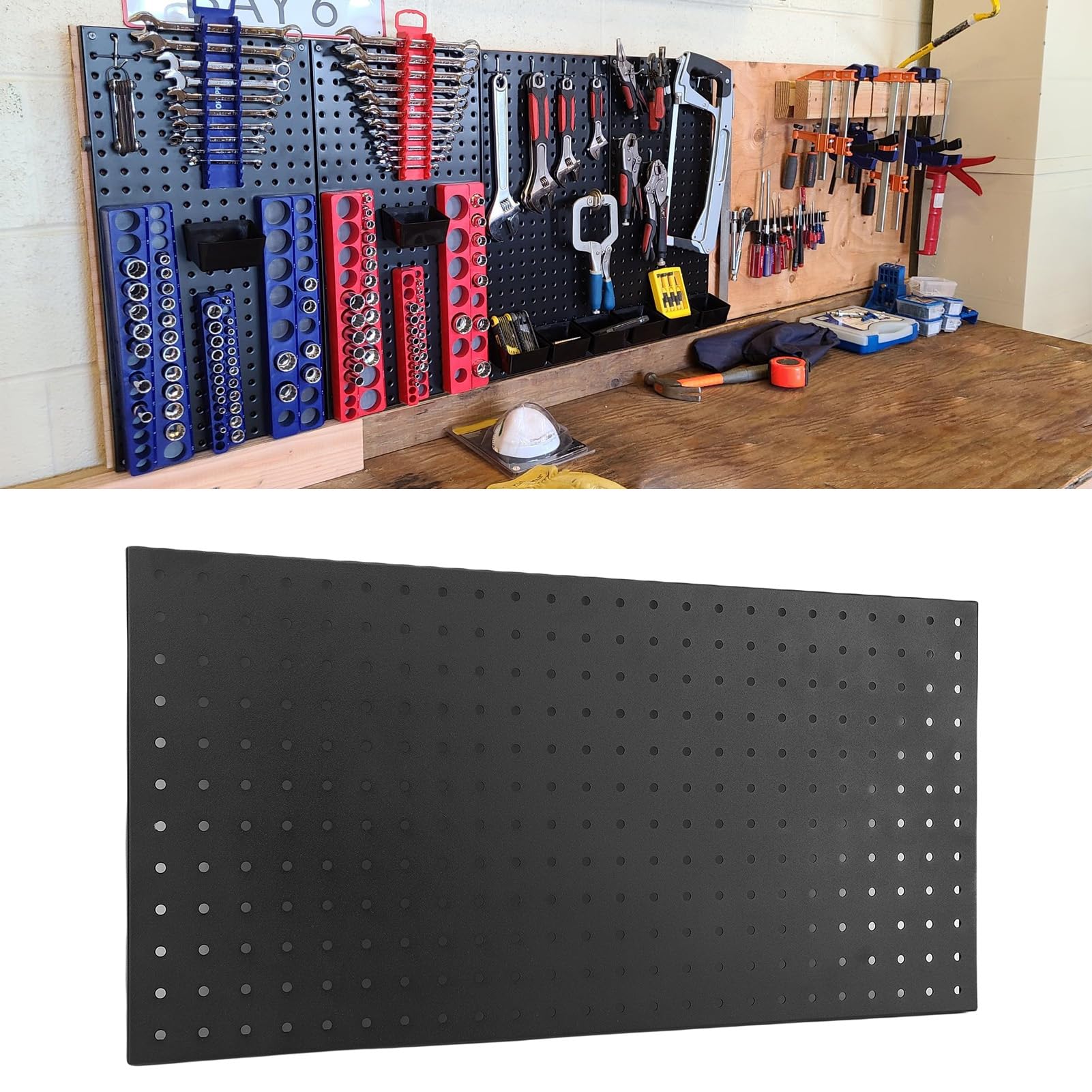 Asixxsix 3PCS Metal Pegboard Panele, 24x12 Cala Modułowe Tablice Narzędziowe Peg Board, Metalowe Panele ścienne Pegboard, System Magazynowania Narzędzi na Narzędziu Czarnego Pegboardu