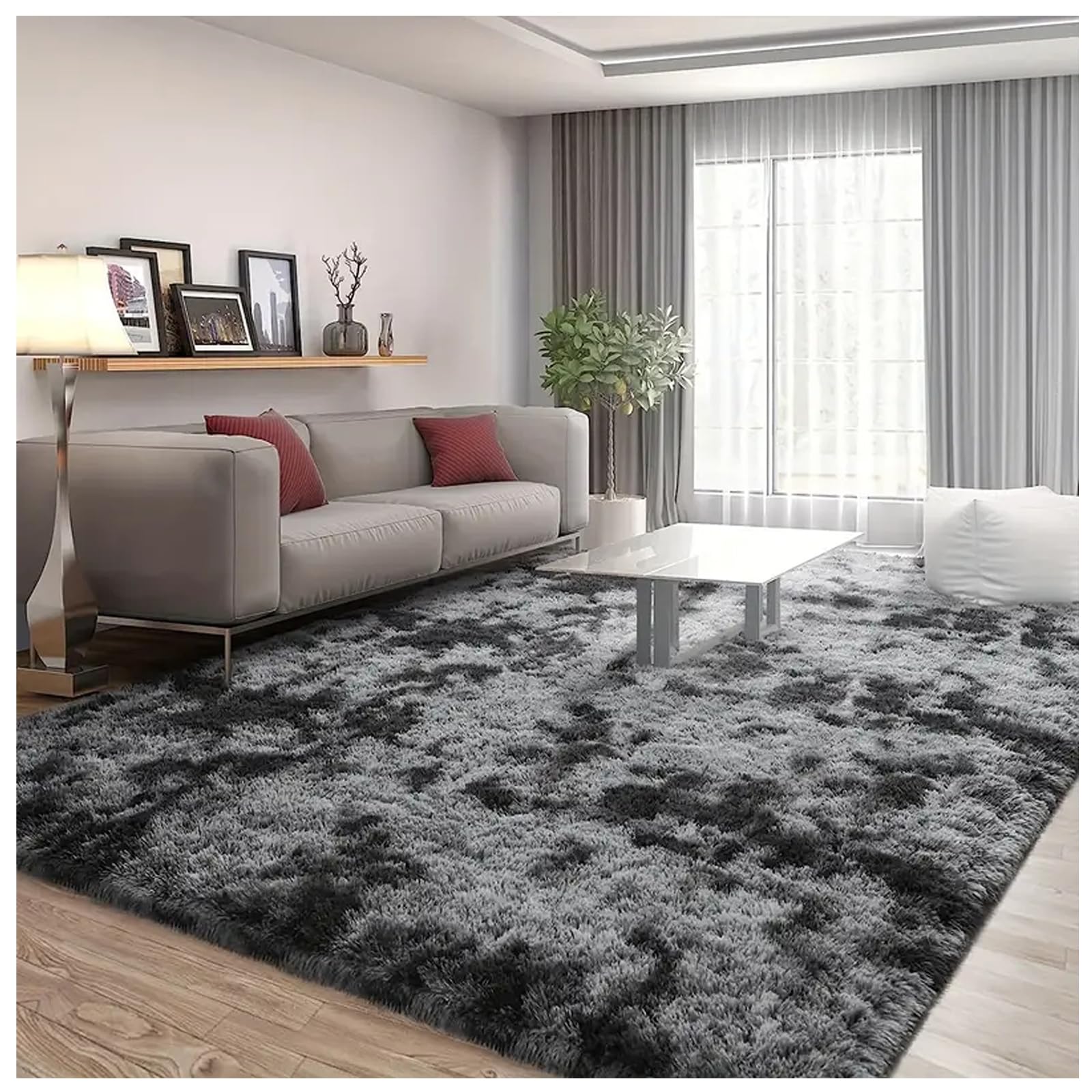 Bibykivn Alfombra Salon Pelo Largo Lavables, 160x230 cm Shaggy Alfombras Dormitorio Modernas, Tapete Antideslizante Comedor Alfombra Grande para Interiores Estar Habitación (160x230 cm, Gris Oscuro)