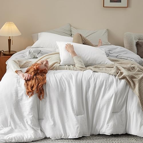 Miniatura 2 de Bedsure Juego de edredón de cama Queen, edredón reversible blanco y gris prelavado para todas las estaciones, juego de cama cálido y suave, 1