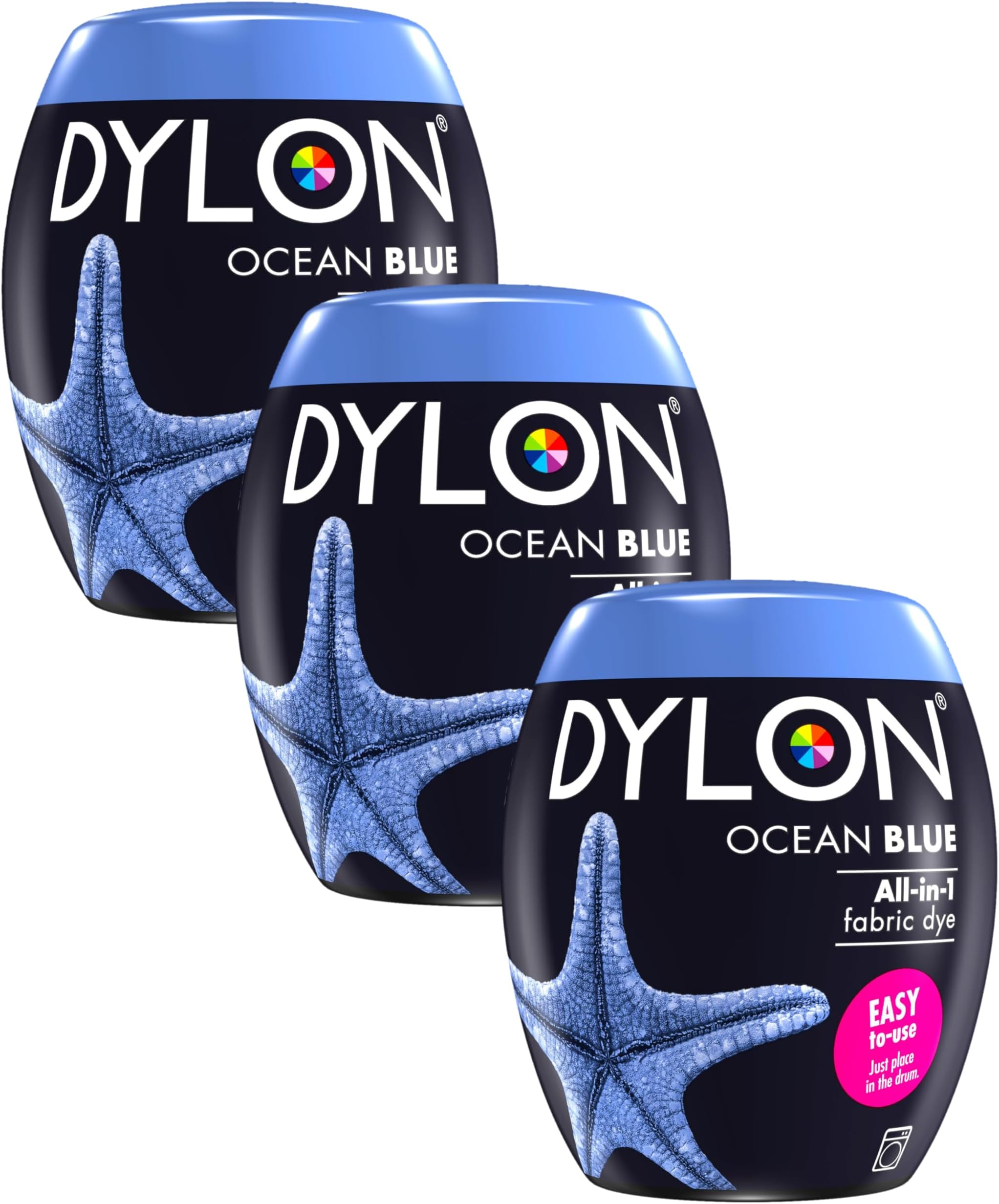 DYLON Washing Machine Fabric Dye Pod for Clothes & Soft Furnishings, 350g – Ocean Blue (Pack of 3)
