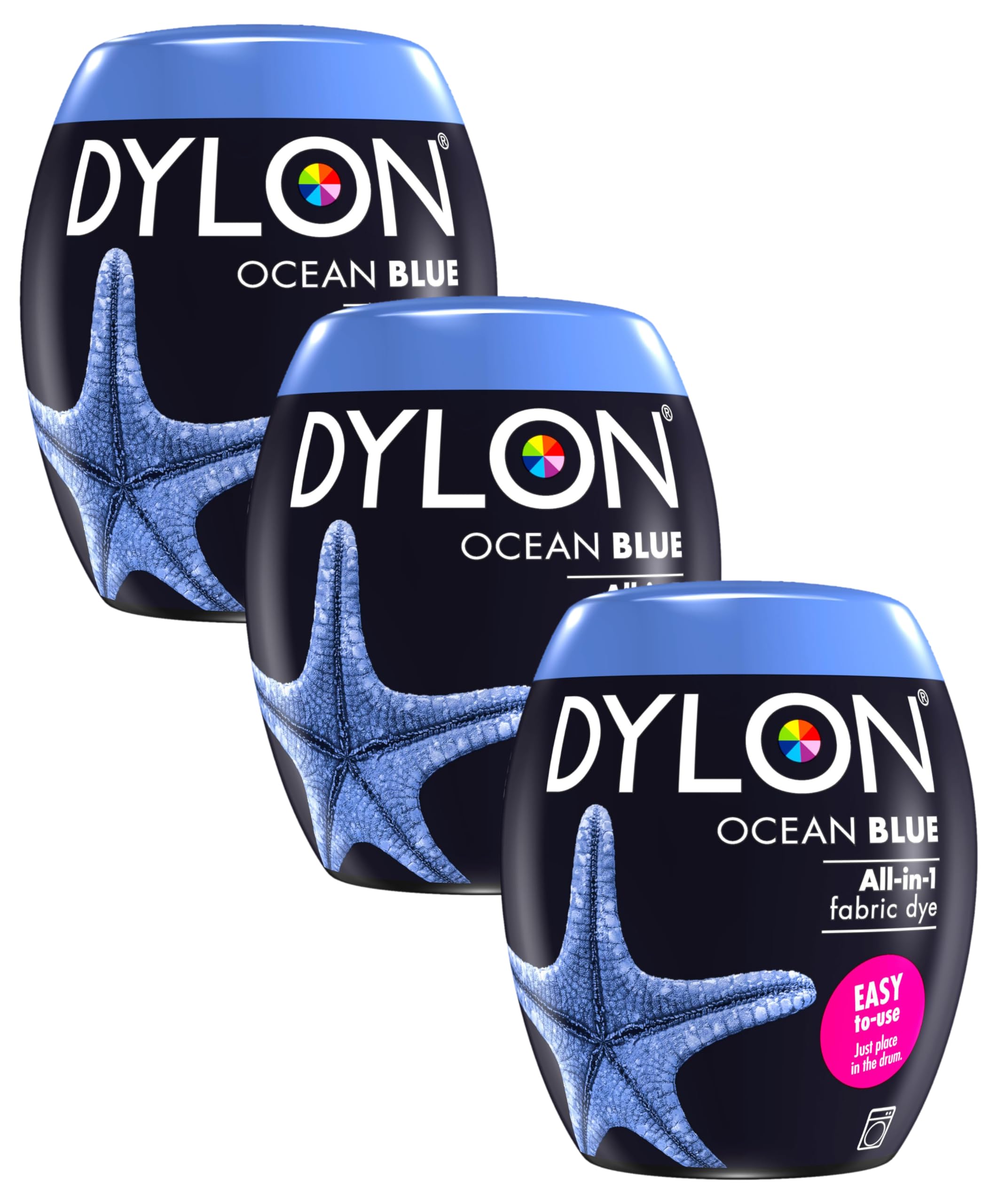 DYLON Washing Machine Fabric Dye Pod for Clothes & Soft Furnishings, 350g – Ocean Blue (Pack of 3)