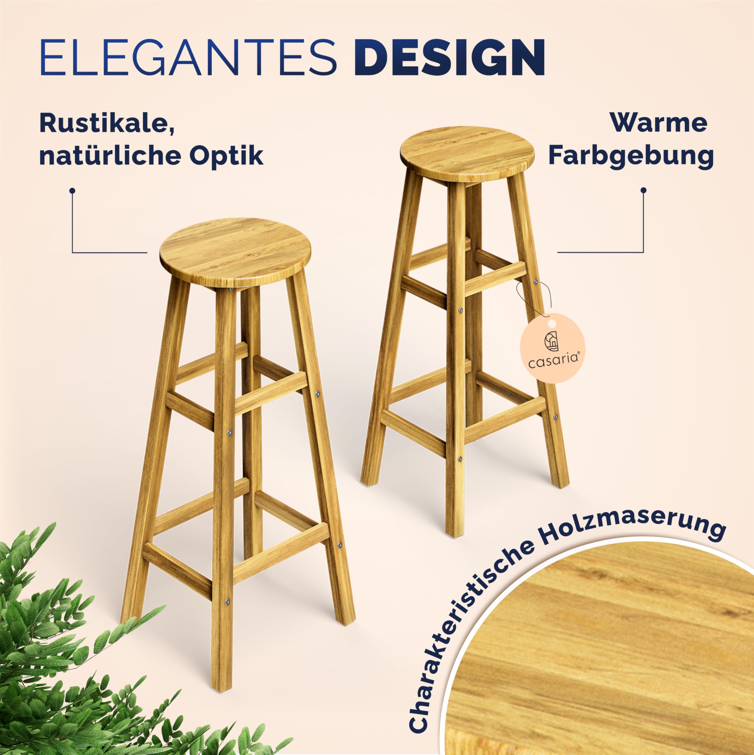 Casaria® Set di 4 Sgabelli da Bar in Legno D'acacia Altezza 75cm Design Rustico Sedia da Cucina Sgabello Tondo Bancone Poggiapiedi