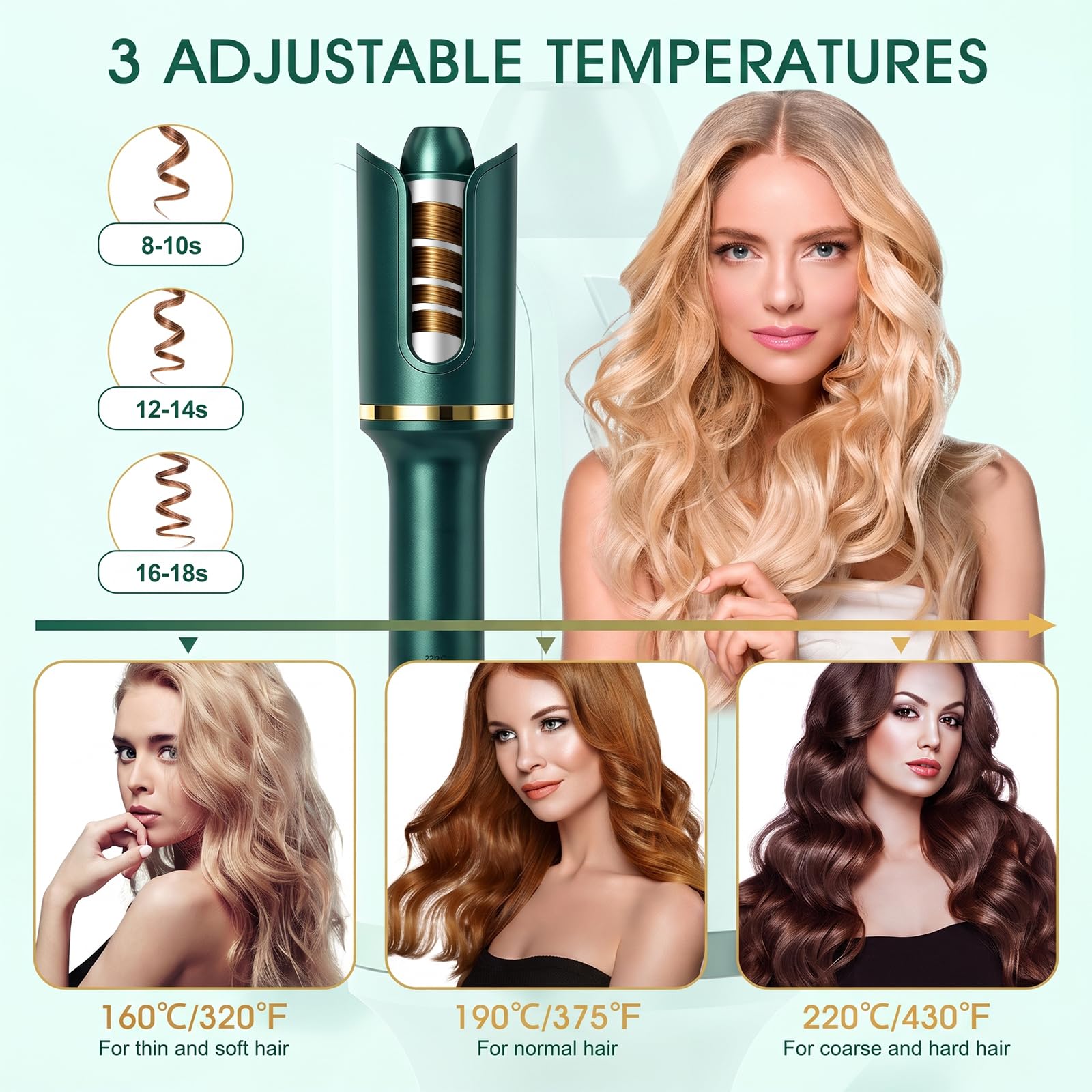 Rizador de Pelo Automático, Rizador Pelo Ondas 28mm, Rizador Automático | Unipampa 3 Niveles de Temperatura Ajustables (160-220°C), Calentamiento Rápido, Anti-escaldado, revestimiento de cerámica