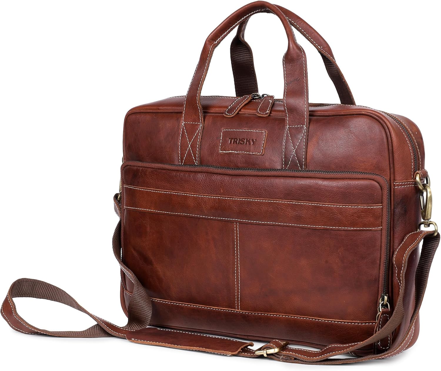 TRISKY Genuine Leather Laptop Bag For Men And Women - 18-inch Mens Leather Messenger Bag Crossbody For Office Business Travel - work bags for men - (Tan) - Image 6