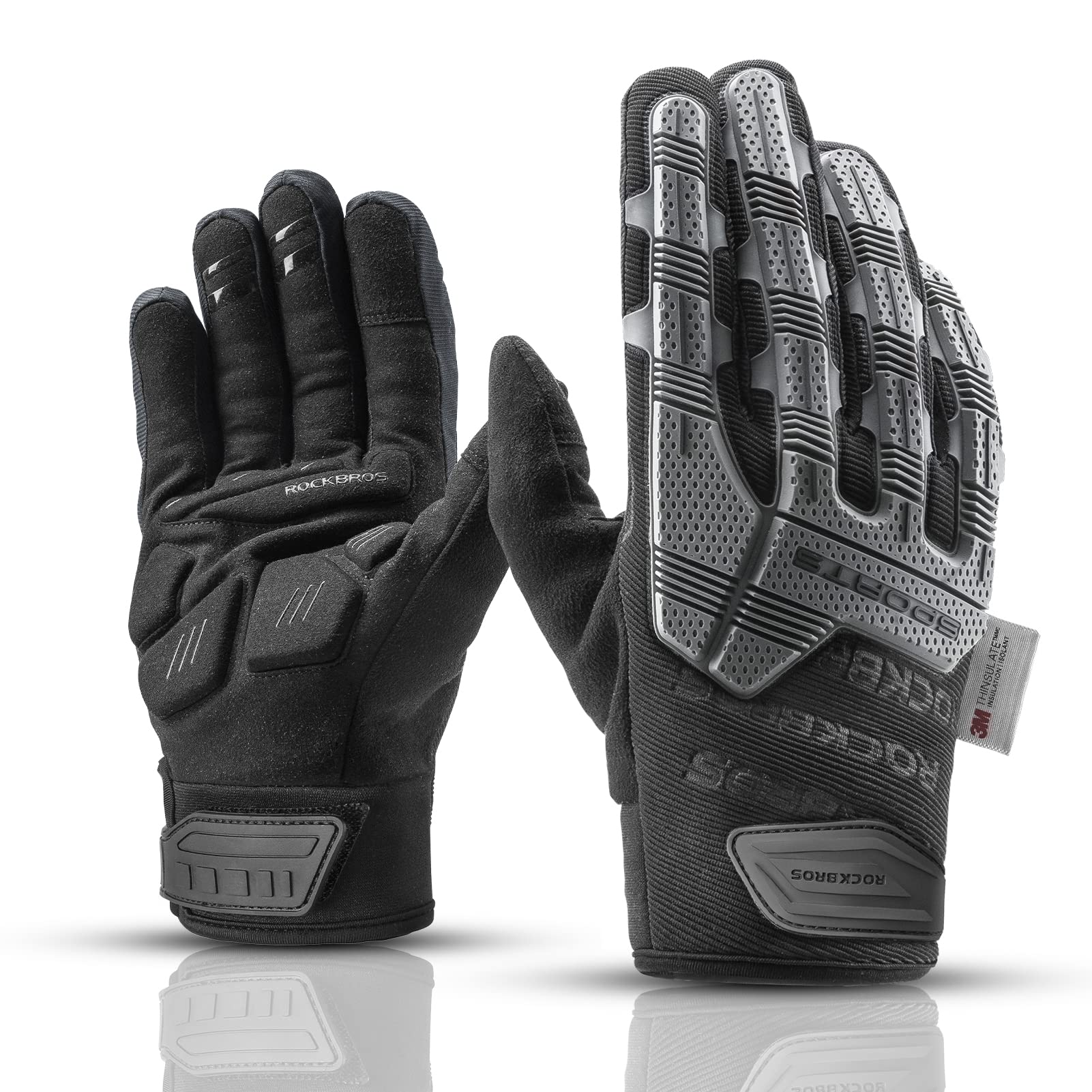 ROCKBROS Motorcycle Gloves Mountain Bike Gloves Thermal Touchscreen for Men Women Full Finger Windproof with 6MM Gel Pad