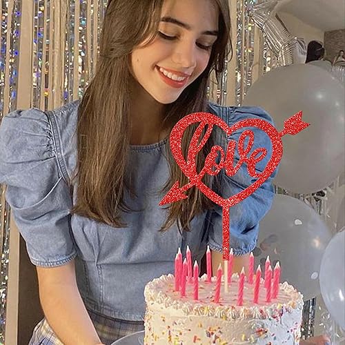 Miniatura 7 de 1 pieza de decoración de pastel de corazón con purpurina roja para el día de San Valentín para el día de San Valentín, temática de amor, boda,