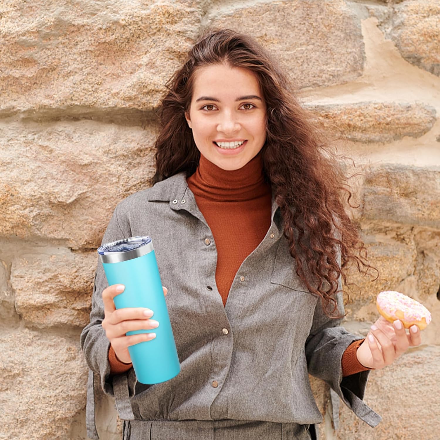 20 oz Skinny Tumbler with Lid and Straw,Stainless Steel Vacuum Insulated Tumbler Cup Double Wall Leak-proof Coffee Mug,Travel Thermal Water Tumbler for Home,Office,Outdoor (Baby blue,1) - Image 8