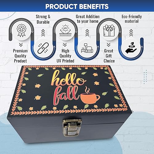 Miniatura 3 de Hello Fall - Caja de recuerdo decorativa con tapas, caja de almacenamiento de madera negra con tapa para mujeres, hombres, mamá, papá, hermana,