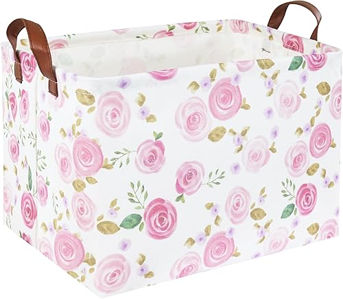 DDBASKET Cesta de almacenamiento rectangular de color rosa rosa para bebé, cesta de almacenamiento de juguetes para niños, organizador de libros,