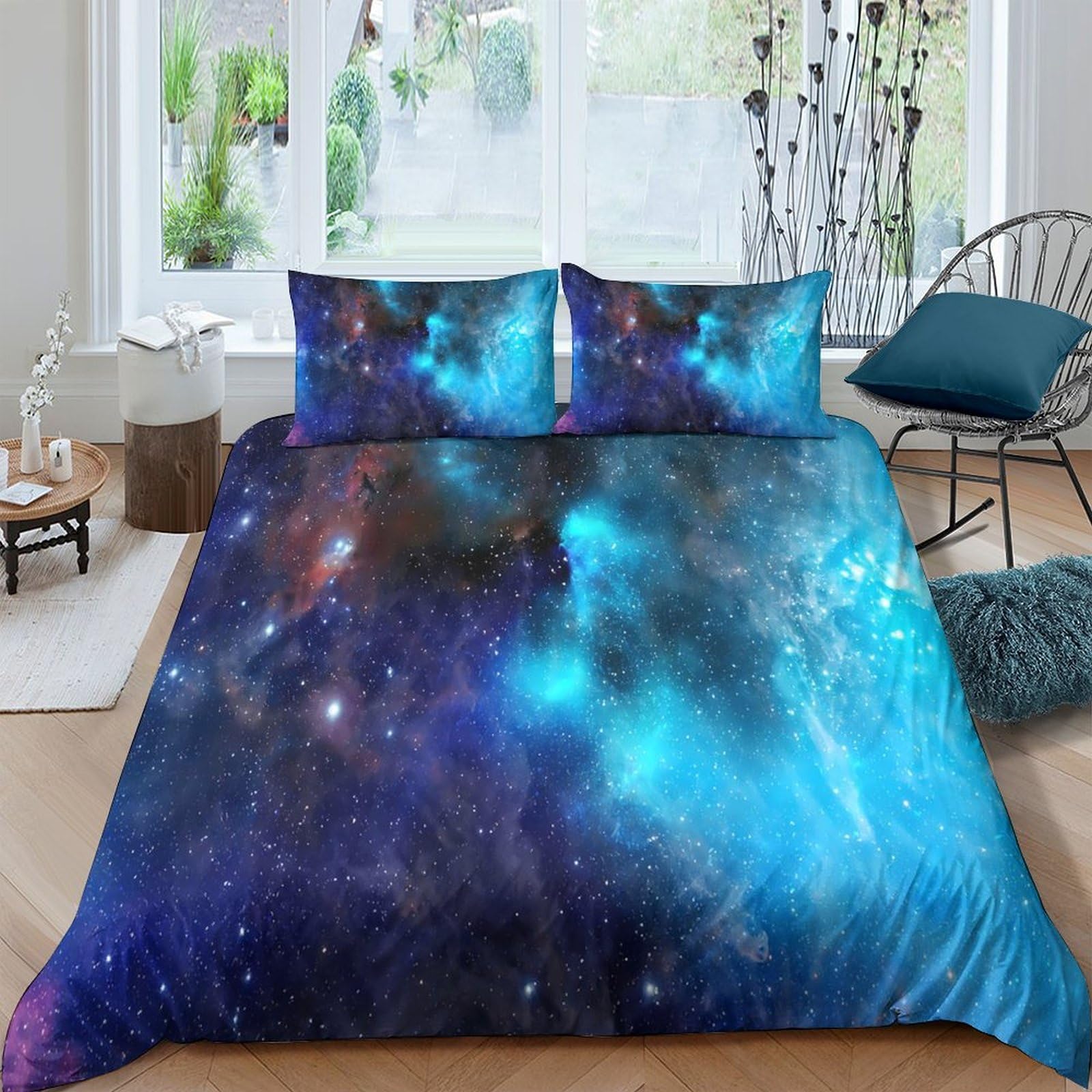 Unrxjzlvm Style-2 Galaxy Print Microfiber Bedding Set Teens Dorm Aesthetic