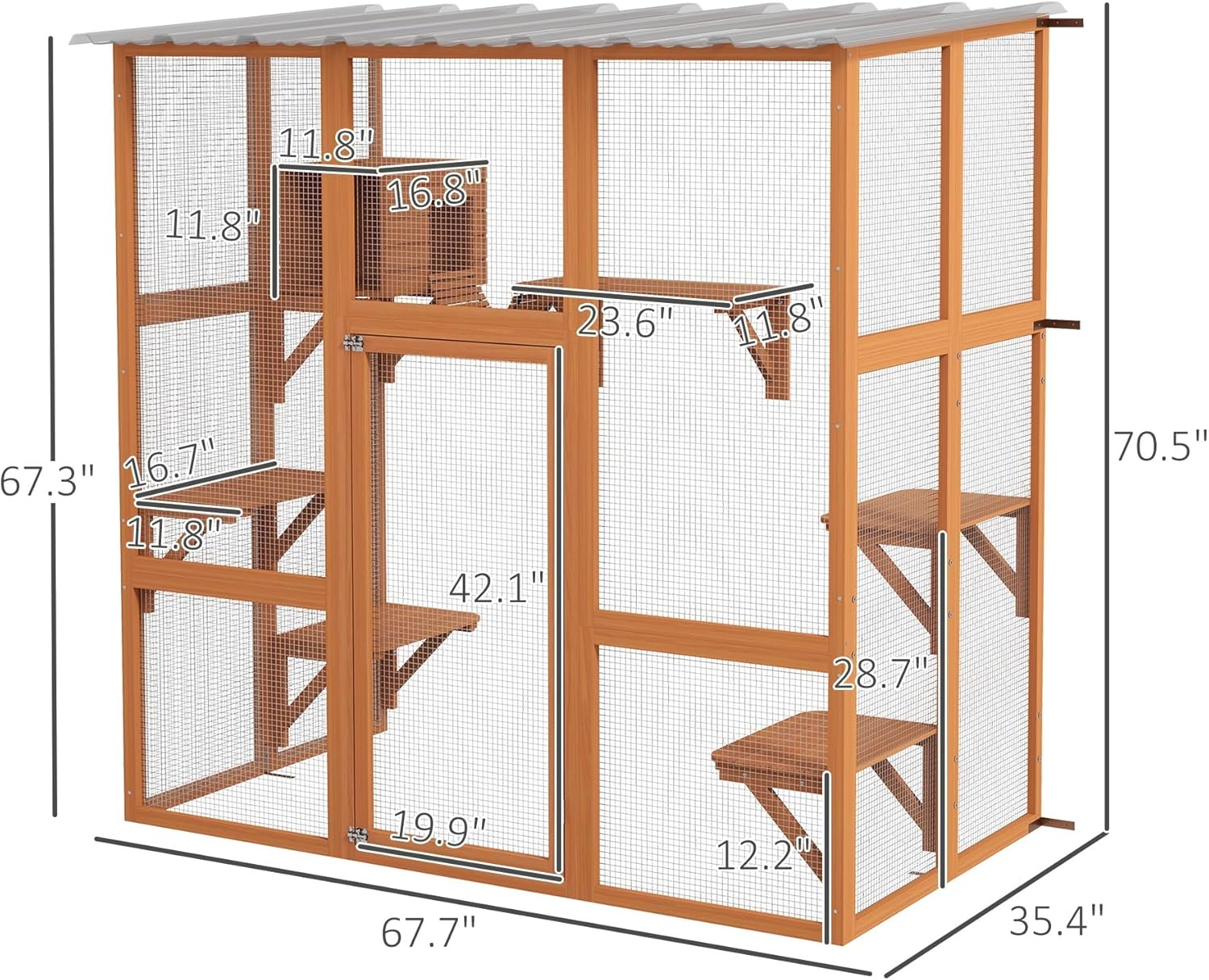 Sturdy Outdoor Cat Enclosure with Multiple Platforms, Resting Box, and Wall-Mounted Design for Indoor-Outdoor Access