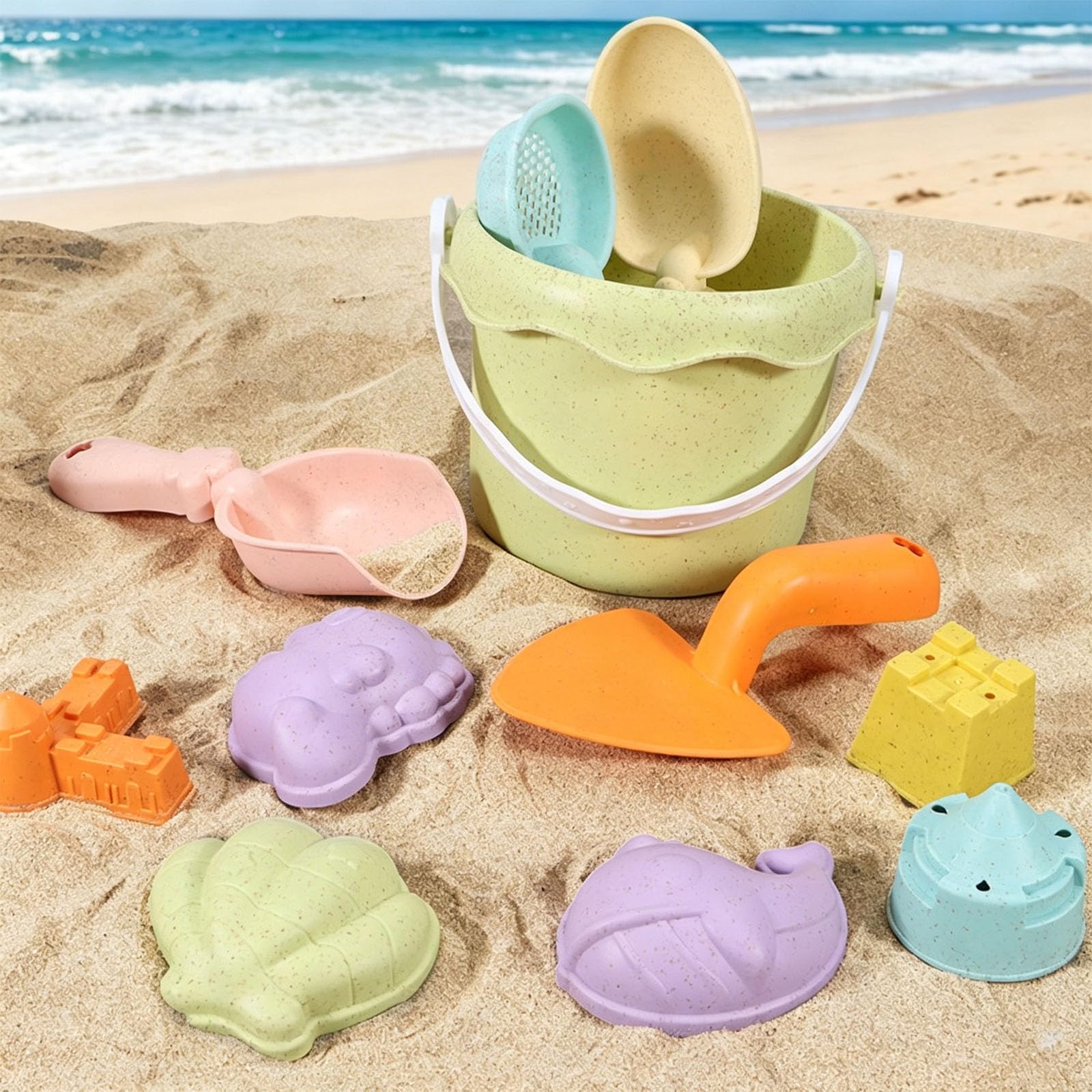 Ziehwagen, Sandspielwerkzeug Set, Spielzeug mit sicherem Sandgrabwerkzeug und Wasserspielaktivität, Strandspielzeug für kreativen Spaß Vorschulalter