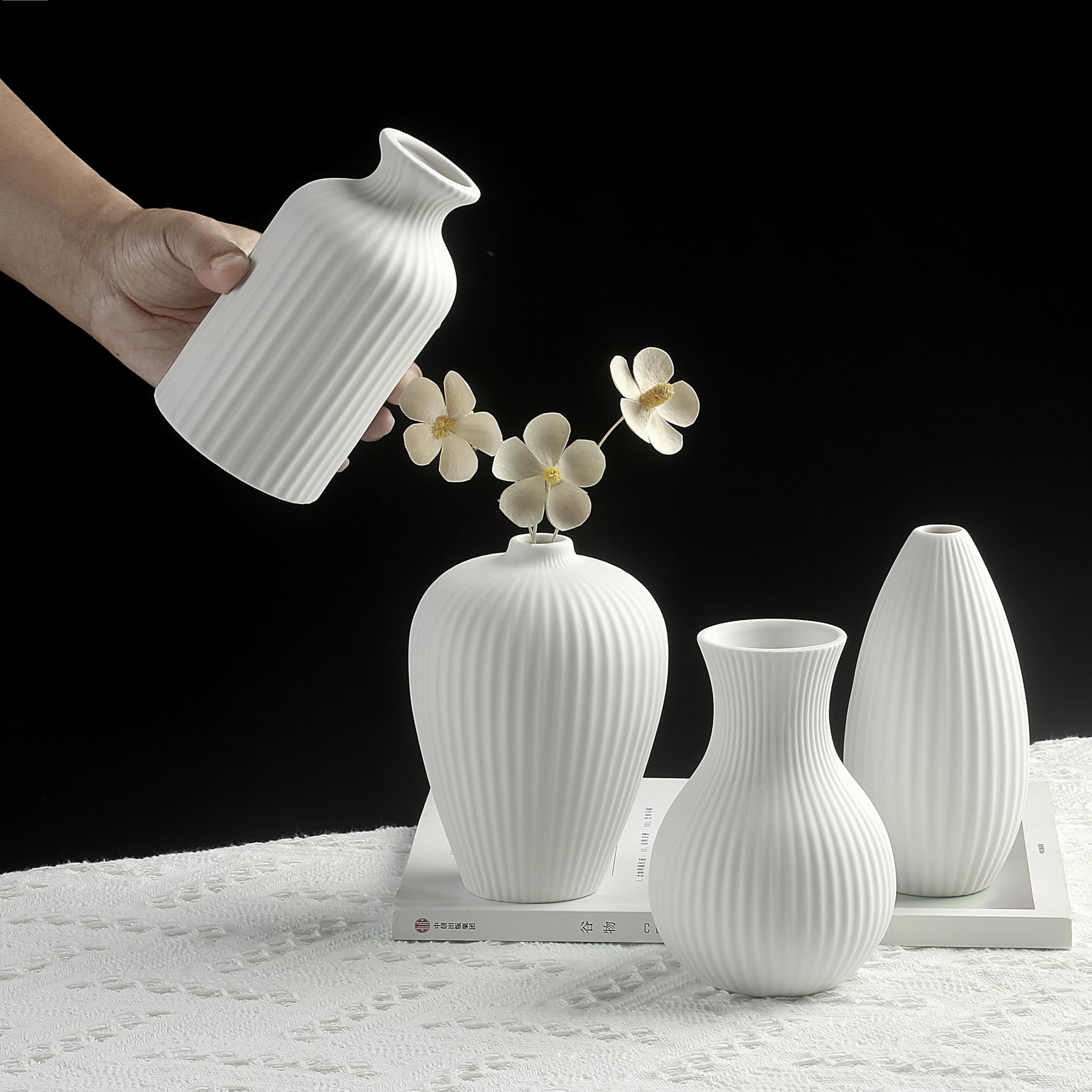 Amazon.co.jp: Parlamain リブ付きセラミック花瓶6個セット バルク、6