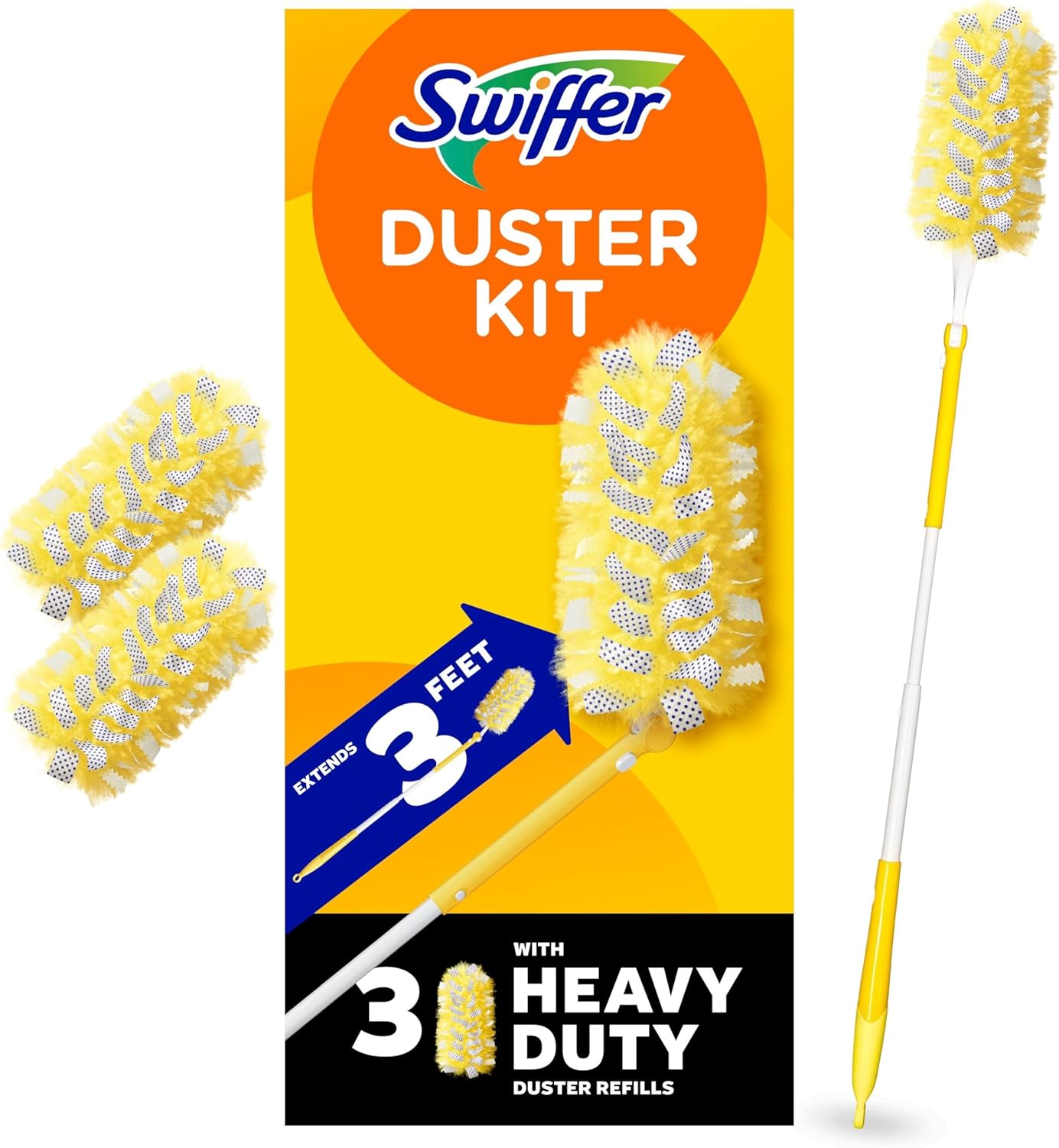 Swiffer Duster Heavy Duty 3 ft Extendable Handle Starter Kit with 3 Refills