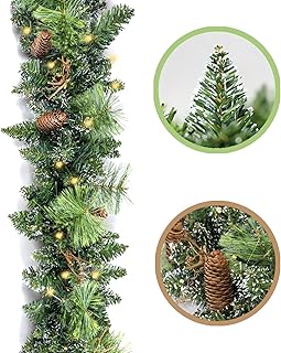 HomeKaren Christmas Garland Prelit 9 Ft Battery Operated with 50 Led Lights, Pine Cone and Snow Style Xmas Garland, Christ...