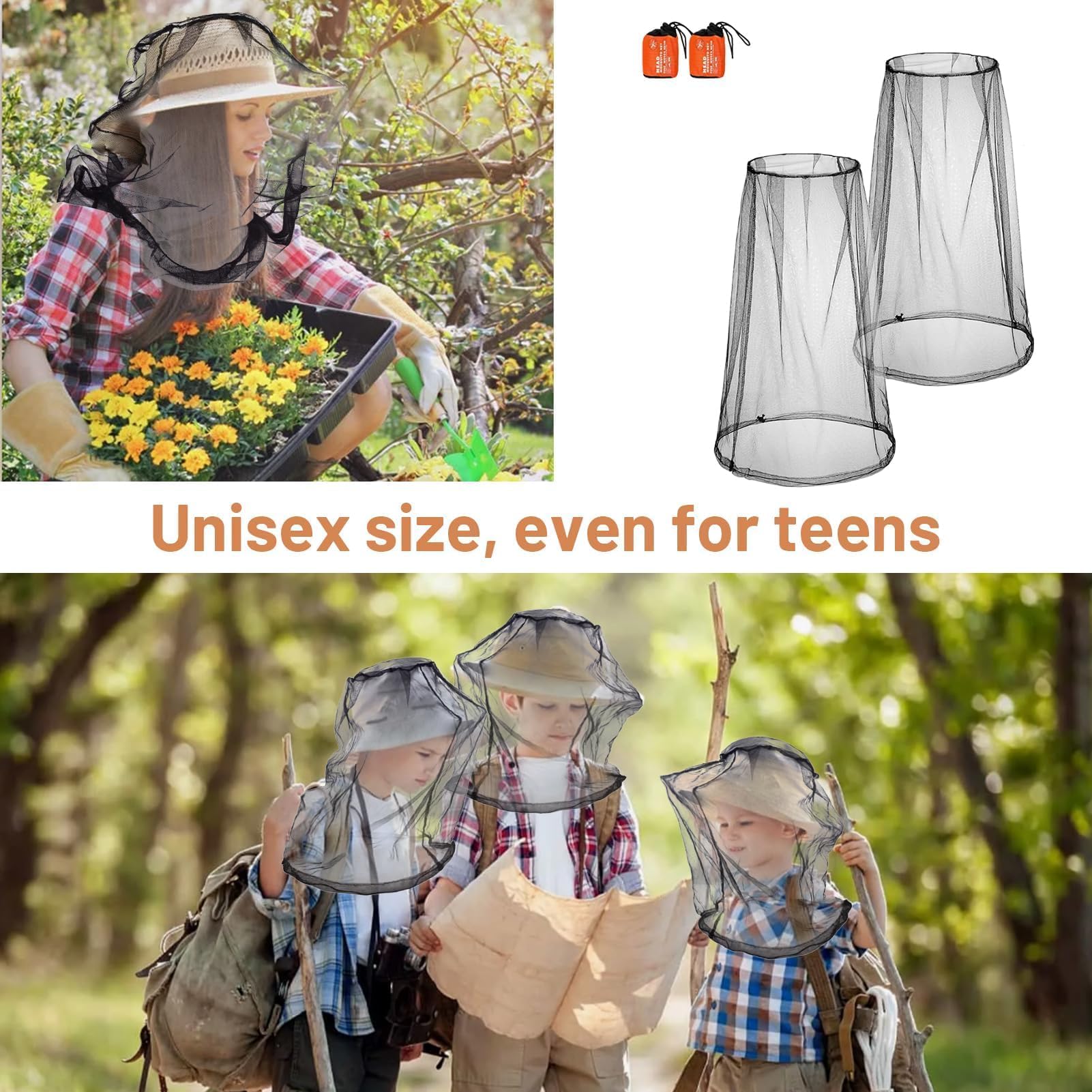 Zanzariera Cappello a Rete 2 Pezzi - Protezione Viso Anti Zanzara e Protezione per Gli Amanti Dell'outdoor Dalle Mosche