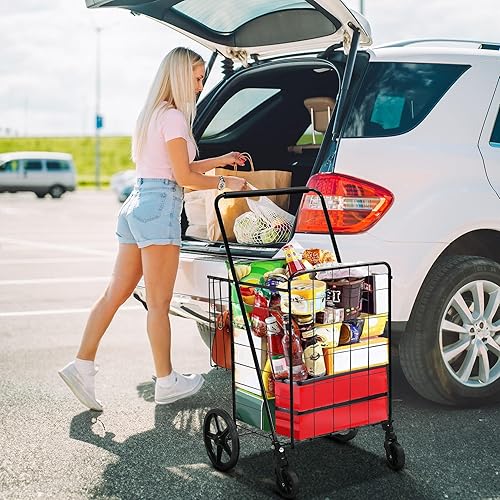 Miniatura 10 de YITAHOME Carrito de compras plegable súper jumbo resistente, carrito de comestibles plegable con ruedas, carrito plegable portátil con doble cesta