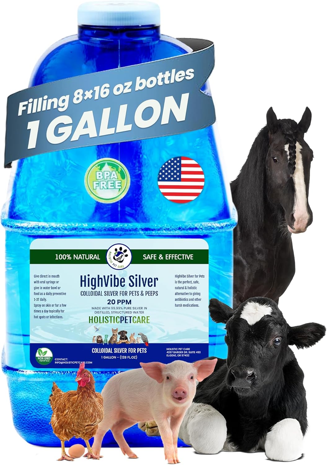 Holistic Pet Care Colloidal Silver for Dogs, Cats, Horses & Birds – 20 PPM Wound Care, Hot Spot Treatment, Skin Relief & Immune Support – All-Natural Pet Colloidal Silver Solution, with Syringe (32oz)
