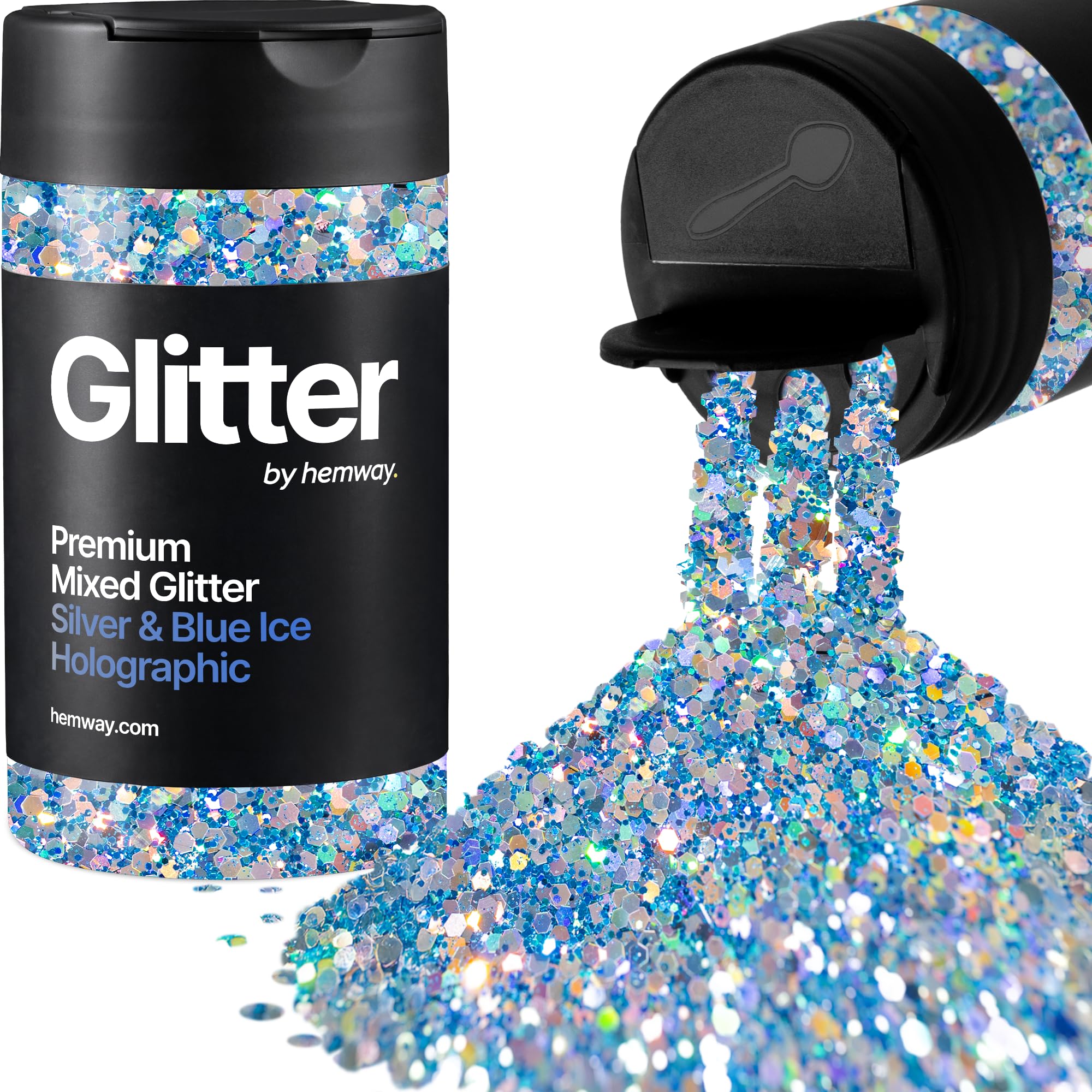 Hemway Silver & Blue Ice Holographic Glitter Shaker, 110g Mixed Size โ image 1