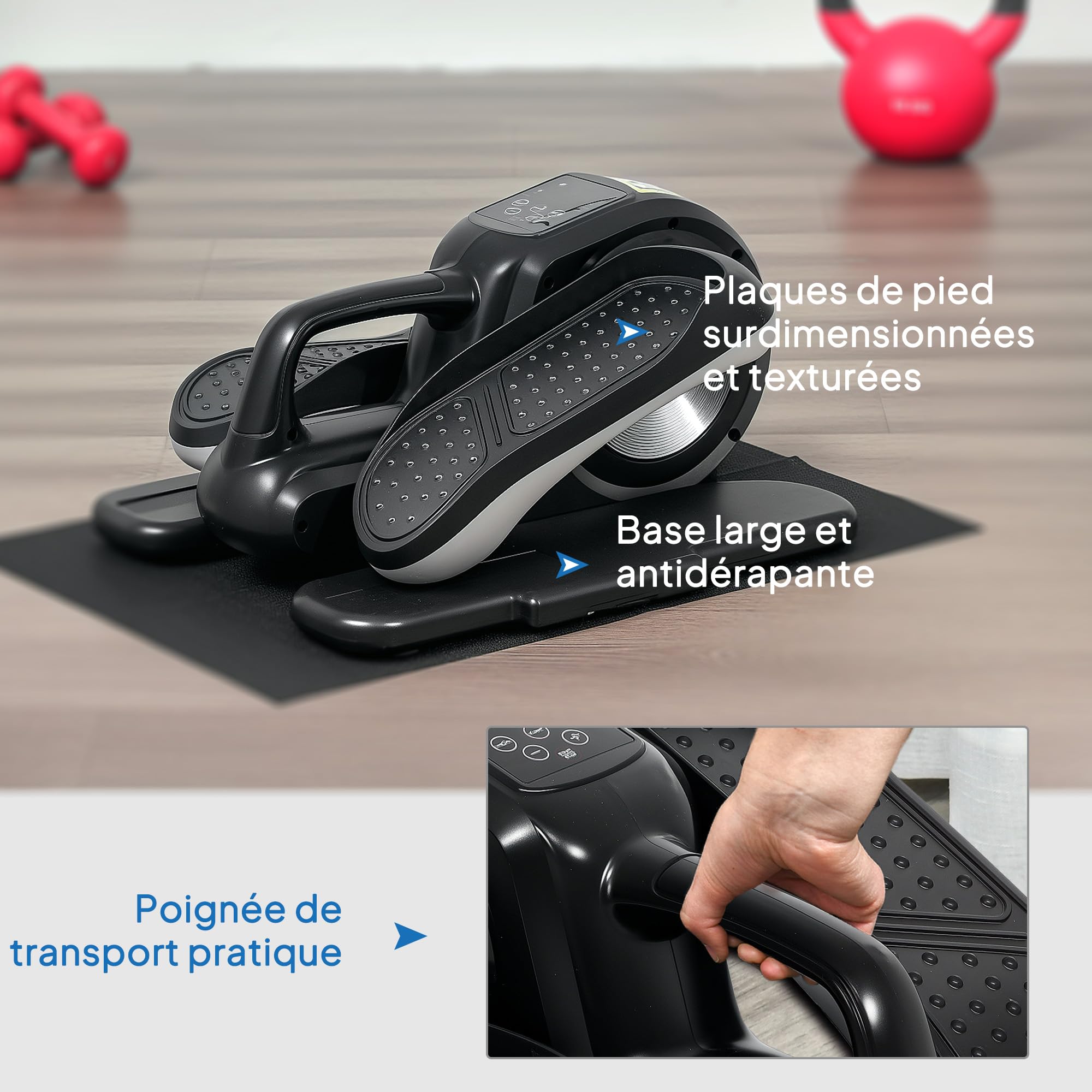 SPORTNOW Elliptique de Bureau, vélo elliptique électrique avec télécommande et écran LCD, 12 Vitesses réglables, pédalier électrique avec Tapis antidérapant, Noir
