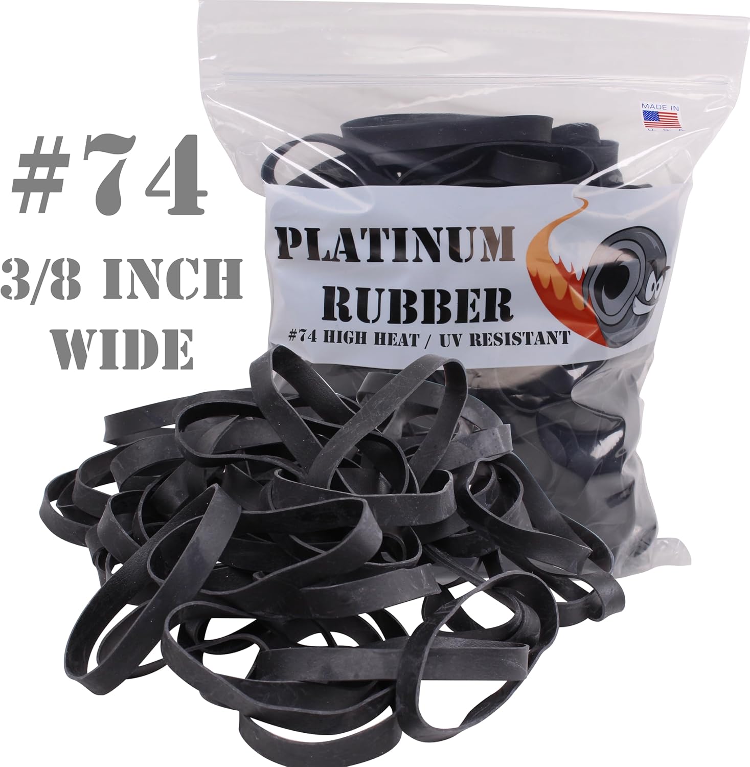 Black #74 Large Premium Outdoor Rubberbands .375 inch Wide, Made in USA, High Heat UV Resistant Platinum Rubber Crepe Band Approx. 200 per LB, 50 per 1/4lb (3-1/2" Long x 3/8" W) (5, Pounds)
