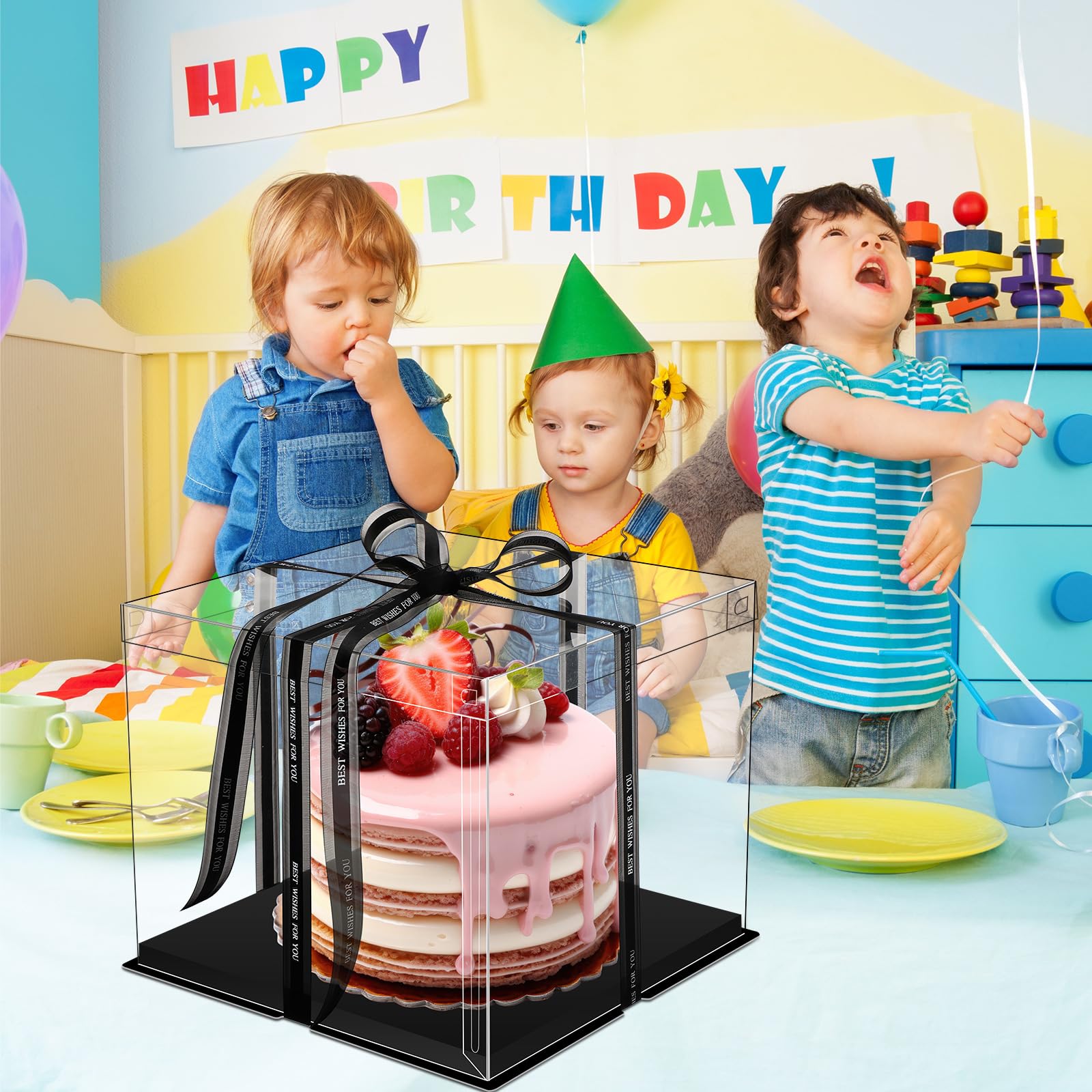 Maxdot 10 cajas transparentes altas para tartas de 12 x 12 x 10 pulgadas, caja grande transparente para tartas con cinta, contenedor de almacenamiento de tartas de boda, cajas de regalo transparentes