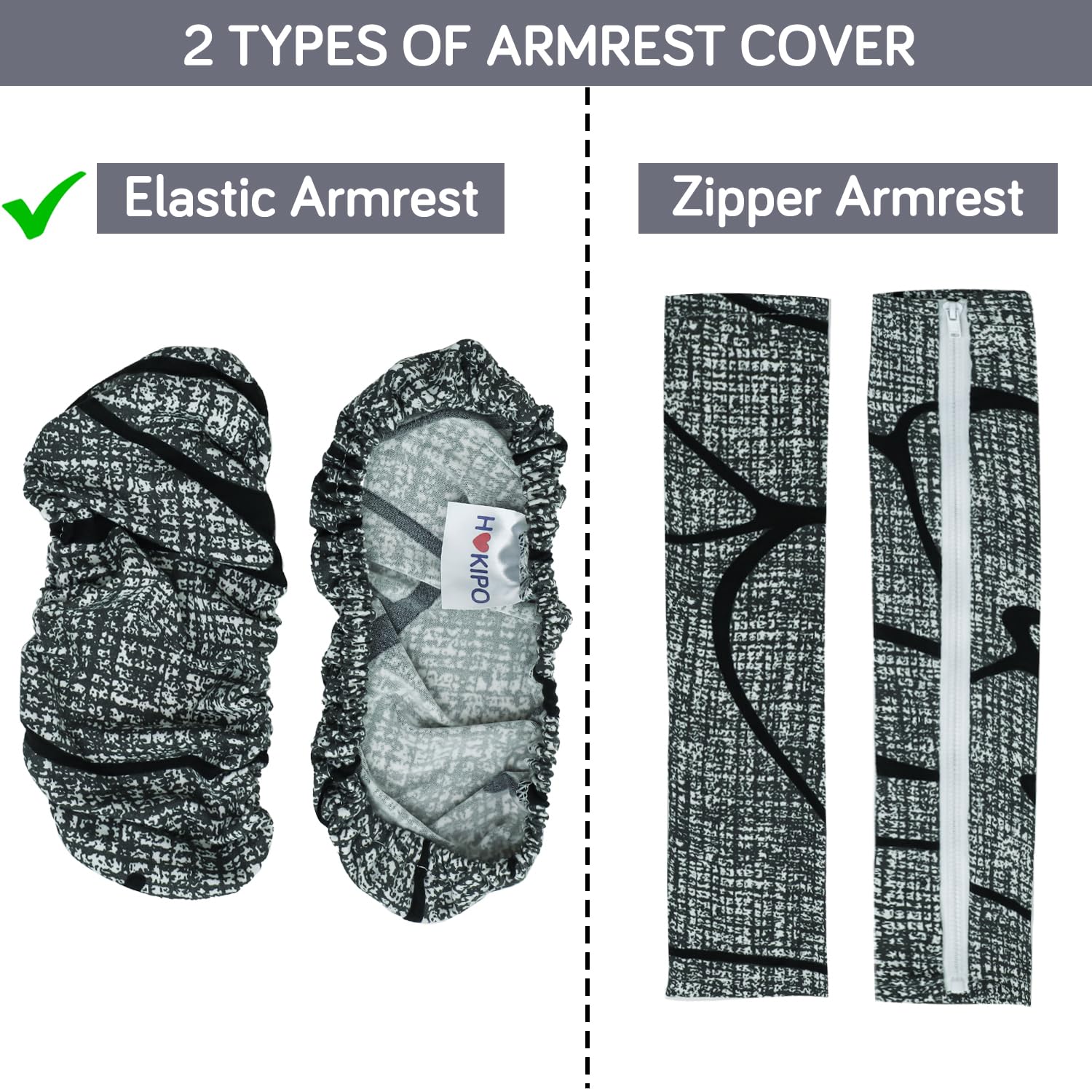 HOKIPO 'Elira Series' 140gsm Printed Armrest Covers for Office Chair (Elastic Style), 1 Pair, Intense Grey Abstract Floral (C2-AR5935) 2