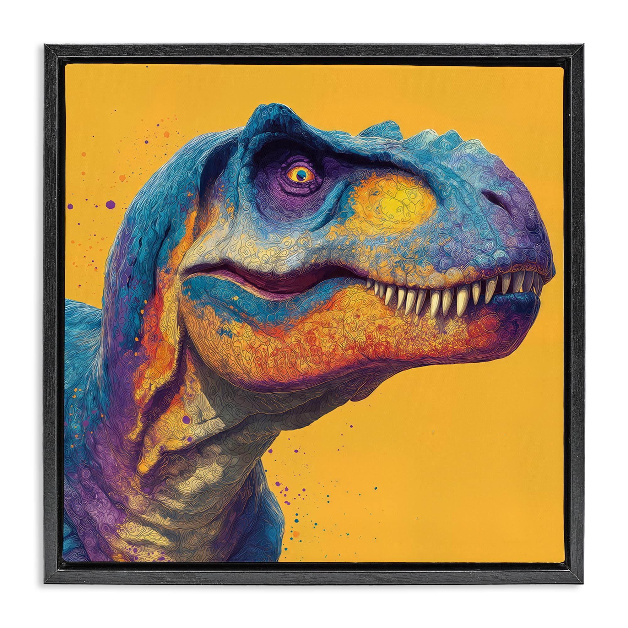 Stupell Industries Jet Black (Matte) Vibrant T Rex Portrait Kids, 17 X 17 Inch Canvas In Floater Frame