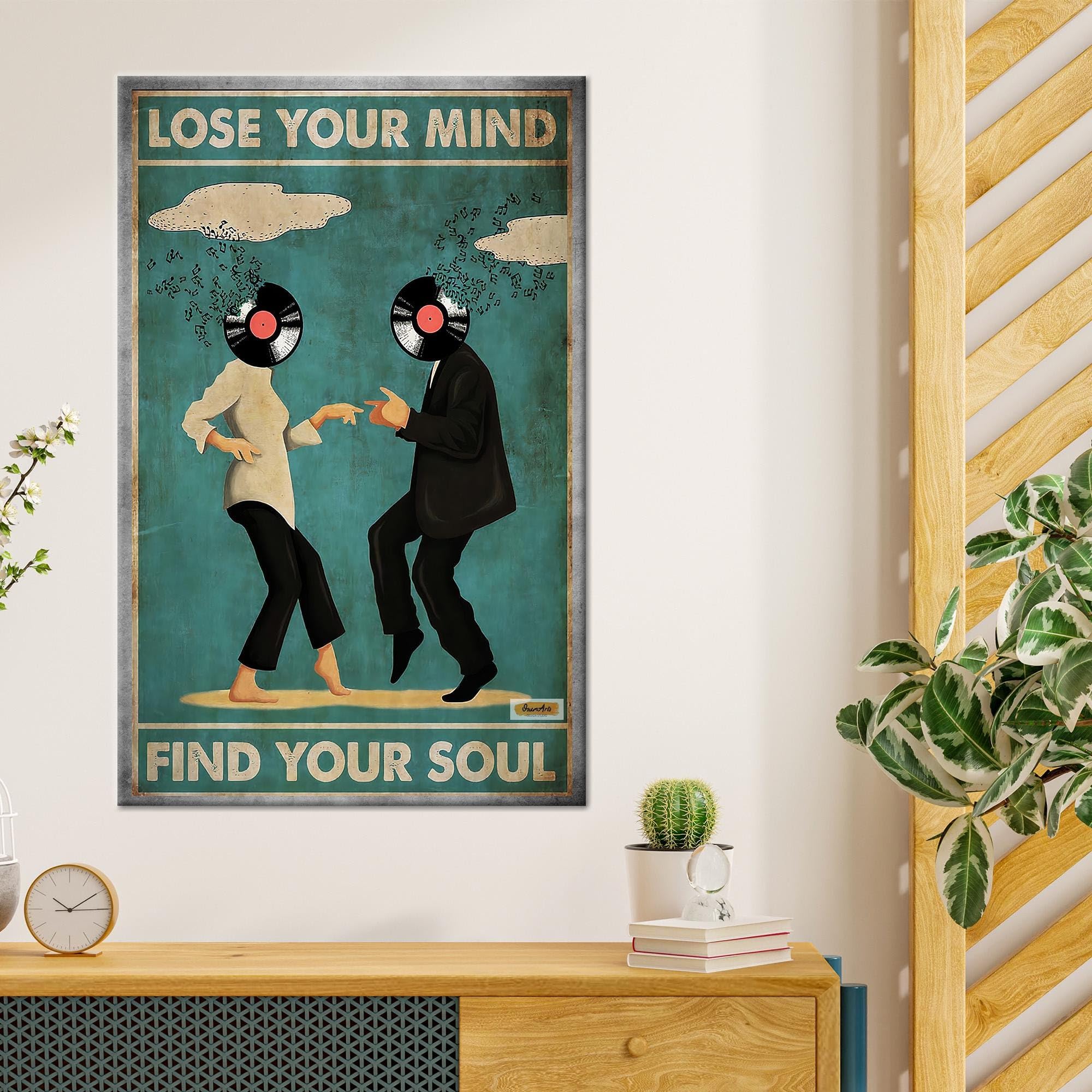 CAOXTART Retro płyta winylowa abstrakcyjny obraz głowy: muzyka soul, taniec para plakaty ścienne dekoracja domu (50 x 70 cm/rama wewnętrzna)