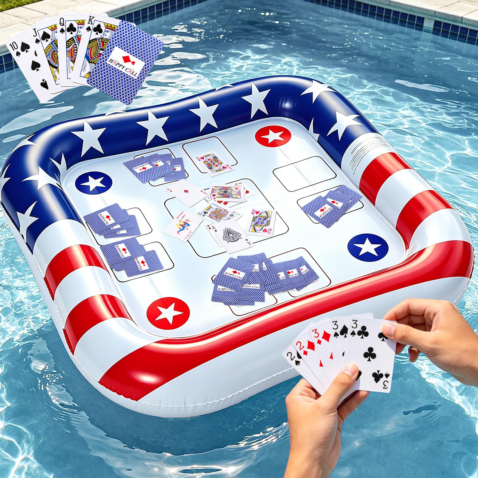 Photo 1 of 2-4 Players Floating Table for Pool with Waterproof Playing Cards, USA Flag Pool Games for Adults - Inflatable Pool Toys Perfect for Party, Summer Fun, Outdoor Water Toys, USA 250th Anniversary