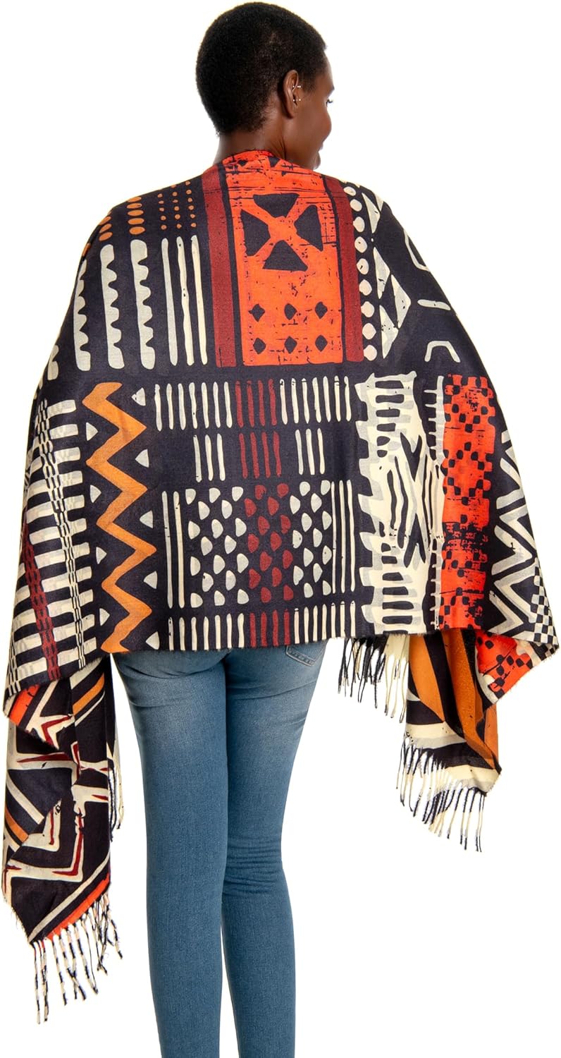 Soft Cashmere Feel Scarf for Women,African Tribal Style Double Sided Prints Warm Tassel Shawl Scarf Winter Large Wrap - Image 5
