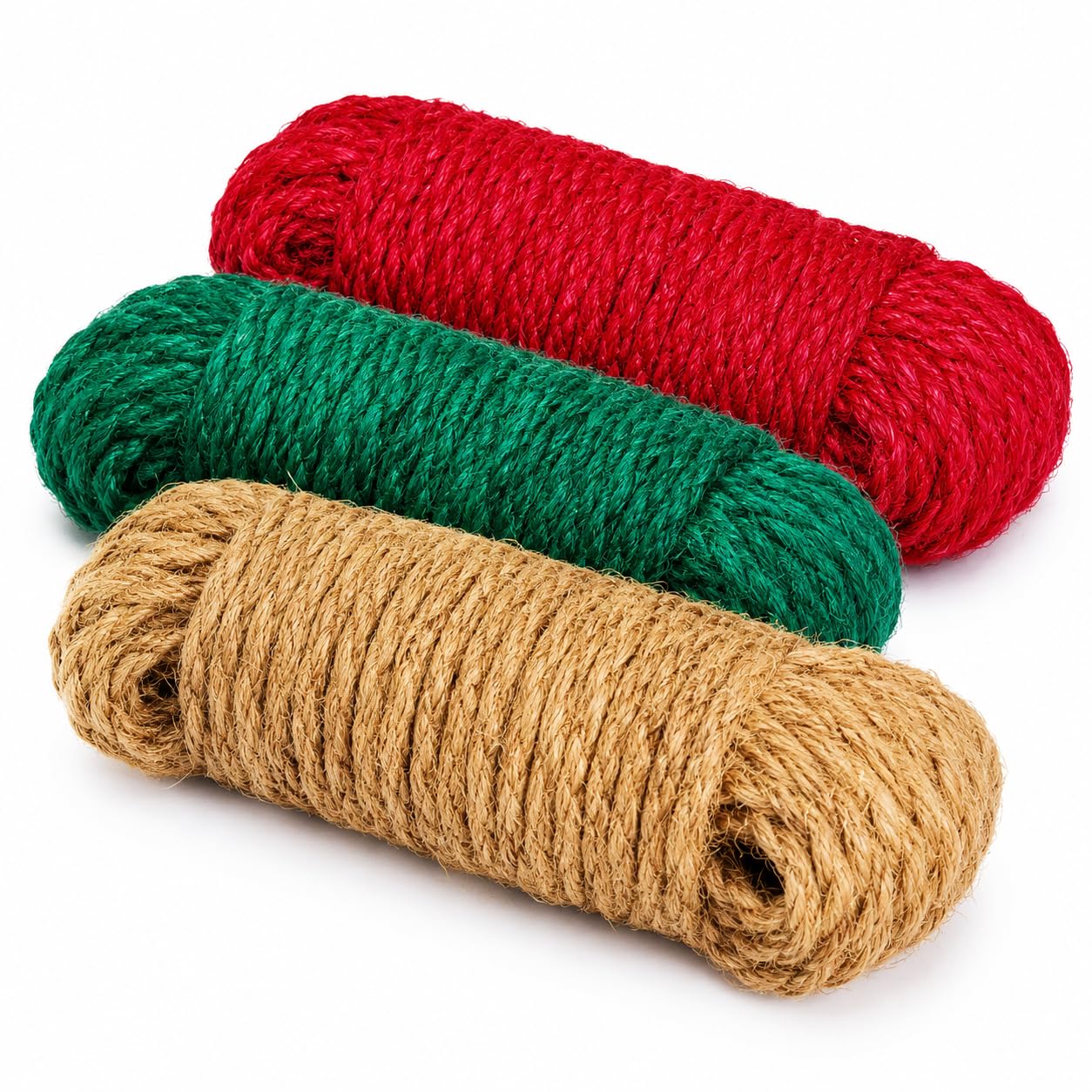 deli4you Kokosseil bunt Dekoband Dekoschnur Bastelschnur Set oder Dekoseil in den klassischen Farben rot grün braun Gartendeko Naturfaser 3.5 mm, 3 x 15m