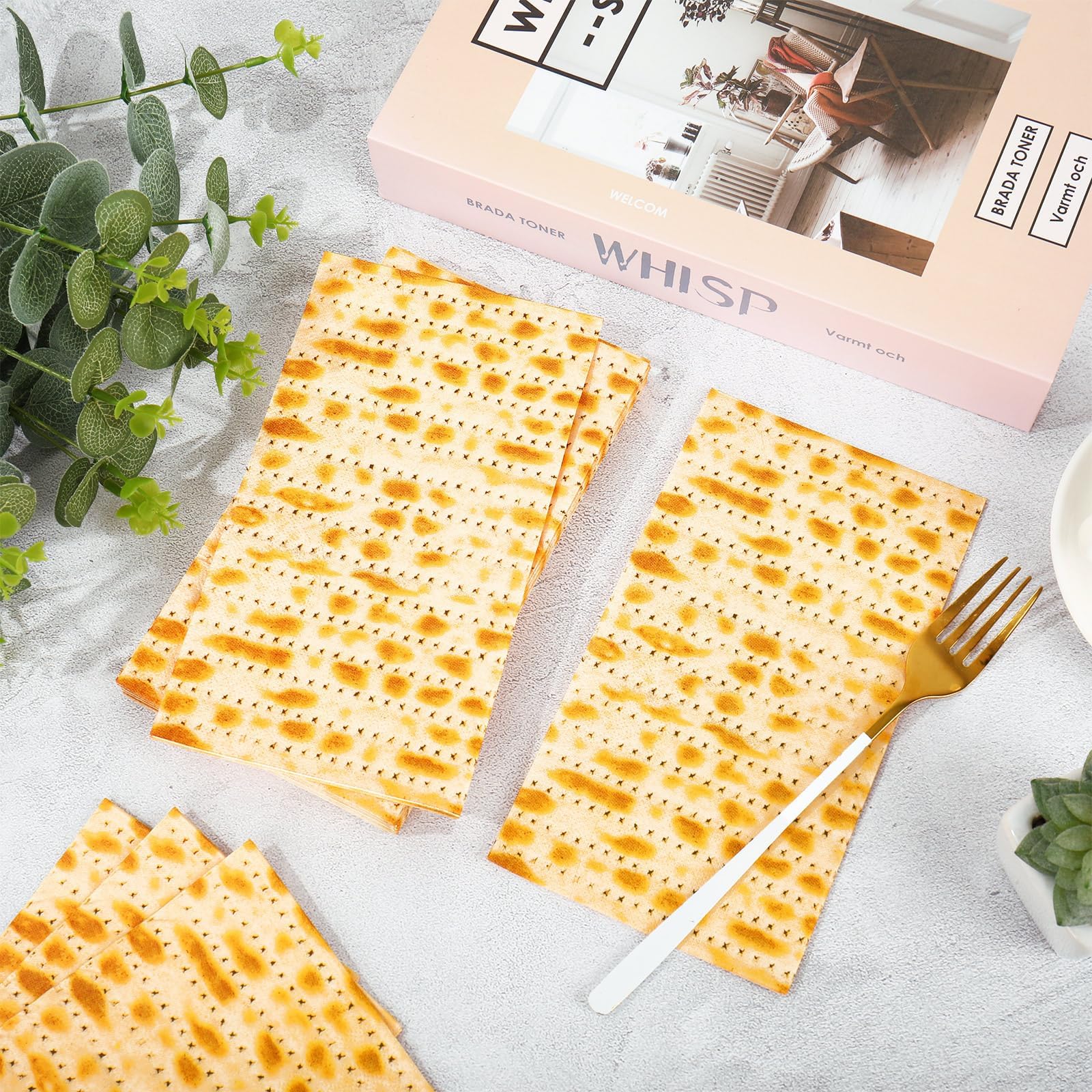 Whaline Lot de 80 serviettes en papier jetables pour invités de Pâque Matzo Seder - Serviettes de table pour fête et salle de bain