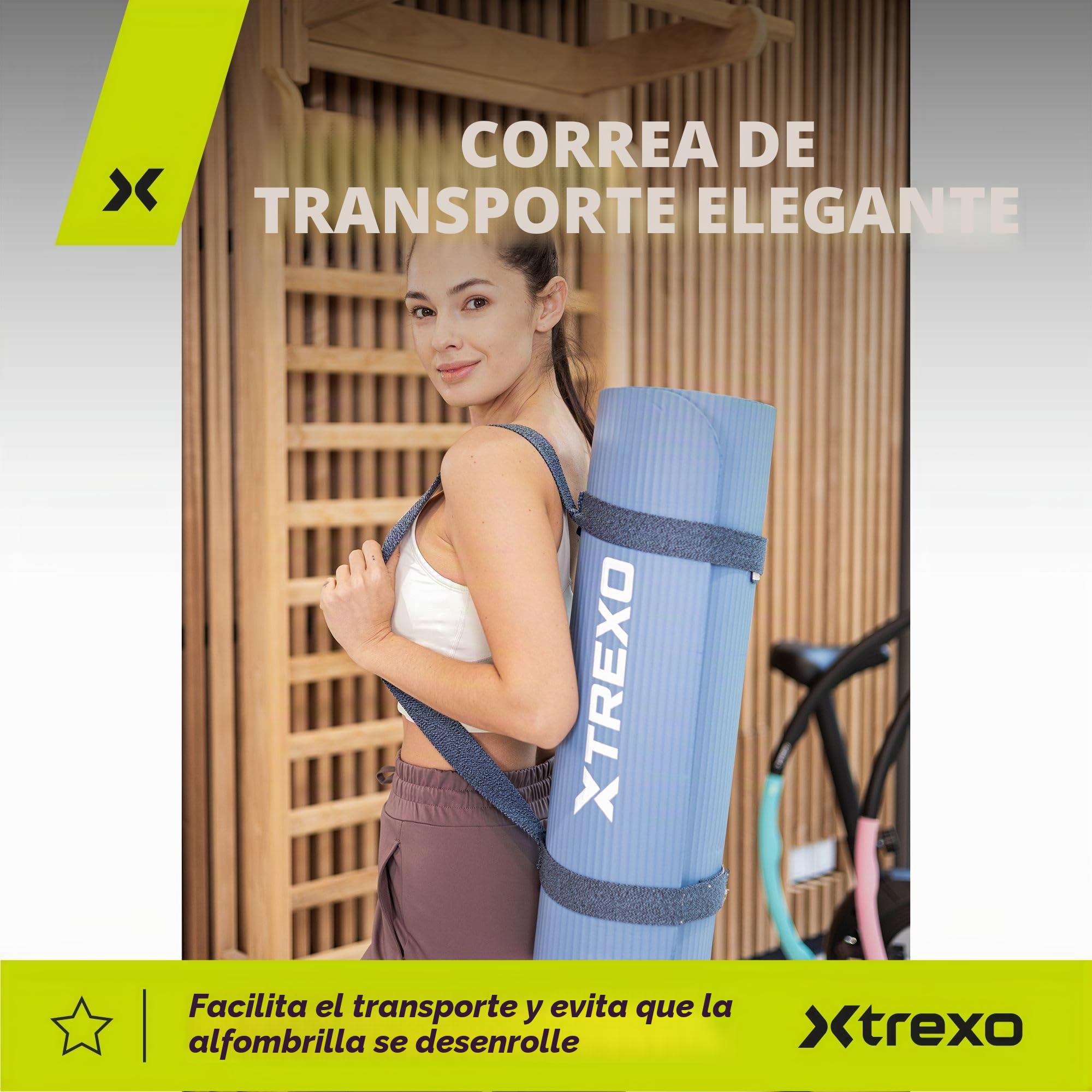 TREXO NBR Alfombrilla de ejercicio rosa claro 183 x 61 cm 15 mm antideslizante con correa de transporte
