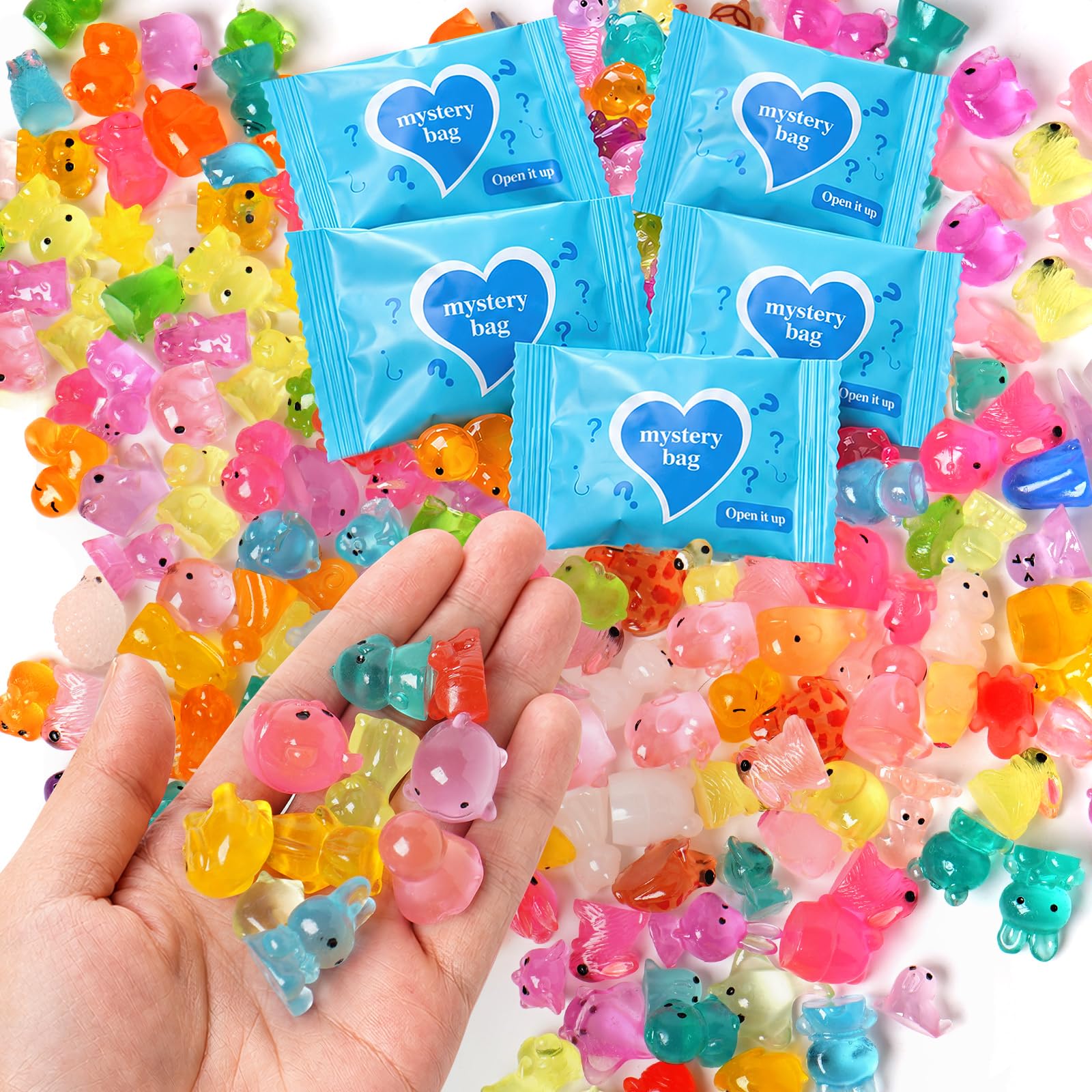 100pcs Luminous Mini Resin Animals, Resin Animals Mystery Bags, Mini Duck Blind Bags Toys…