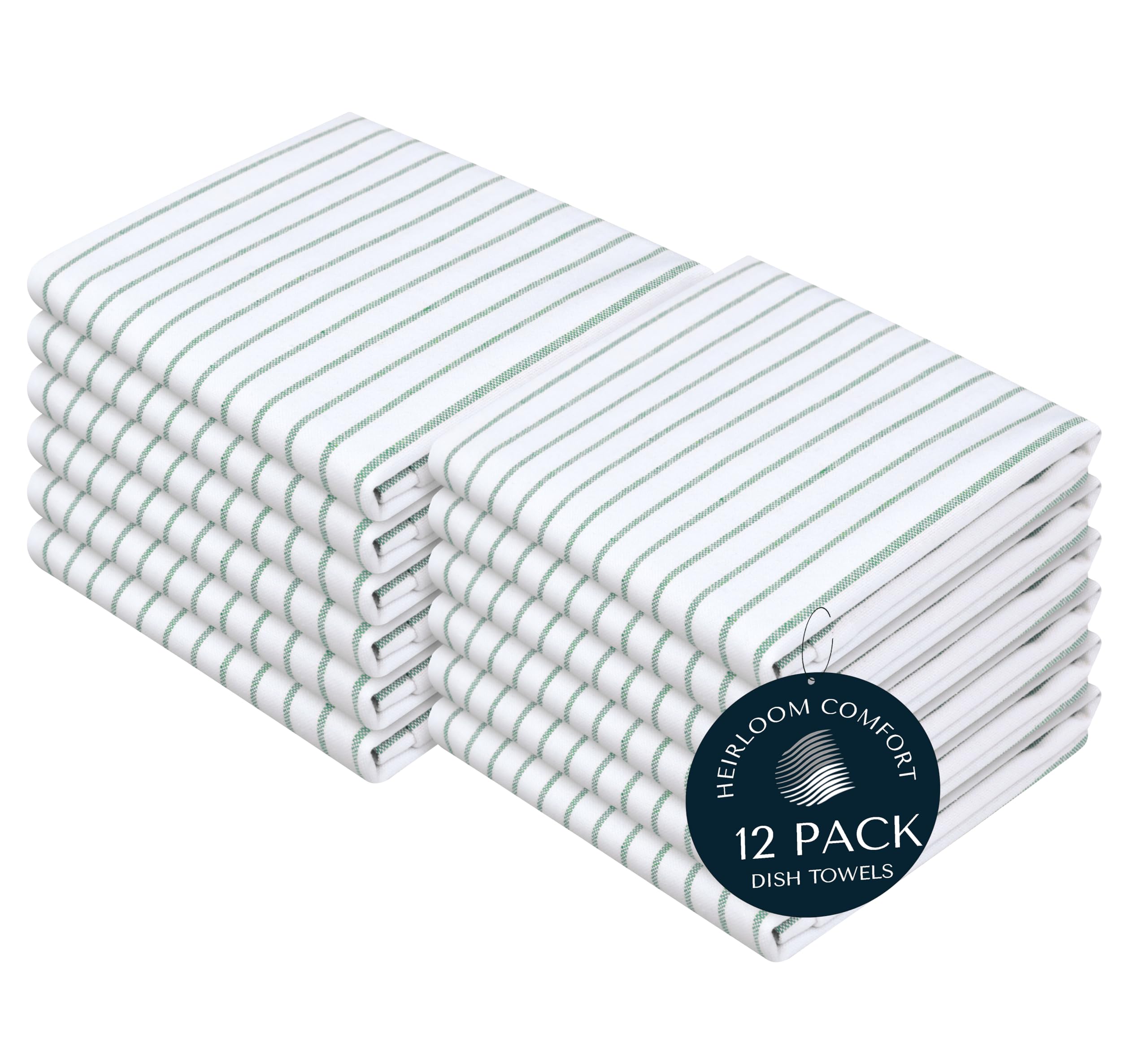 HEIRLOOM COMFORT Sea Green Striped Kitchen Dish Towels (12-Pack), Quick Dry, Ultra Absorbent & Durable, 100% Cotton Classic Stripe Towels for Drying Dishes, Wiping, and Daily Kitchen Cleanup โ image 1